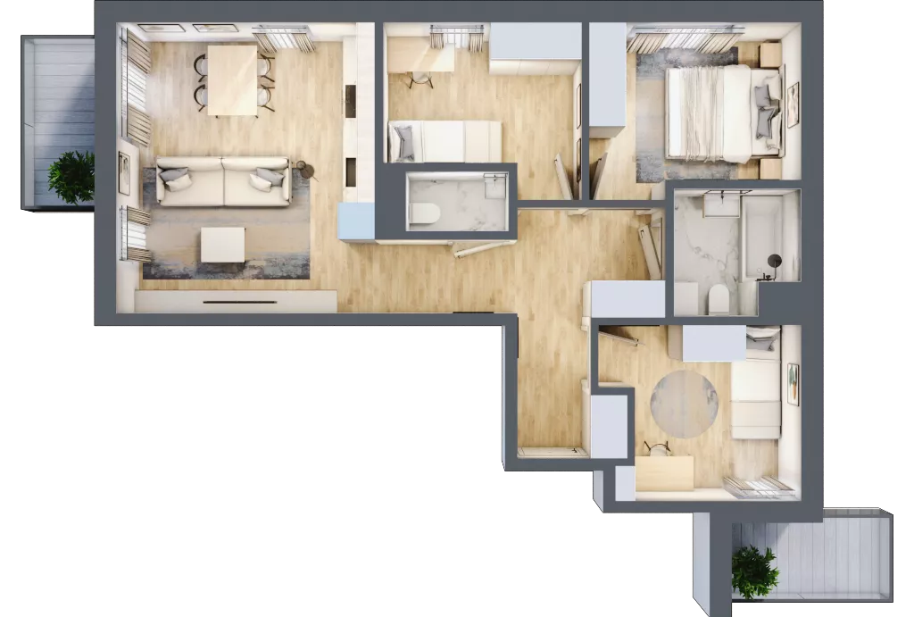 4 pokoje, mieszkanie 62,37 m², piętro 3, oferta nr M14, Apartamenty Jordanowska, Warszawa, Praga Południe, Gocławek, ul. Jordanowska 18