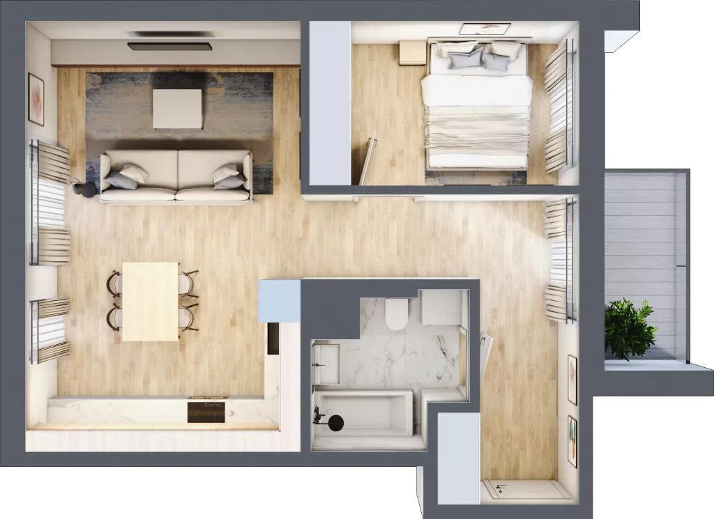 2 pokoje, mieszkanie 46,86 m², piętro 1, oferta nr M04, Apartamenty Jordanowska, Warszawa, Praga Południe, Gocławek, ul. Jordanowska 18