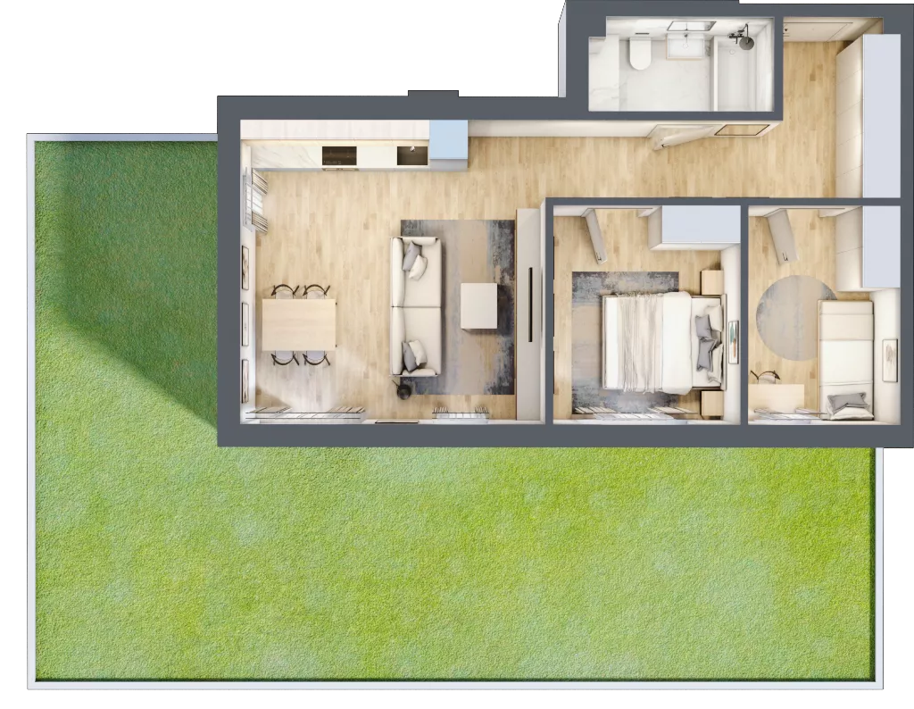 3 pokoje, mieszkanie 54,55 m², parter, oferta nr M01, Apartamenty Jordanowska, Warszawa, Praga Południe, Gocławek, ul. Jordanowska 18