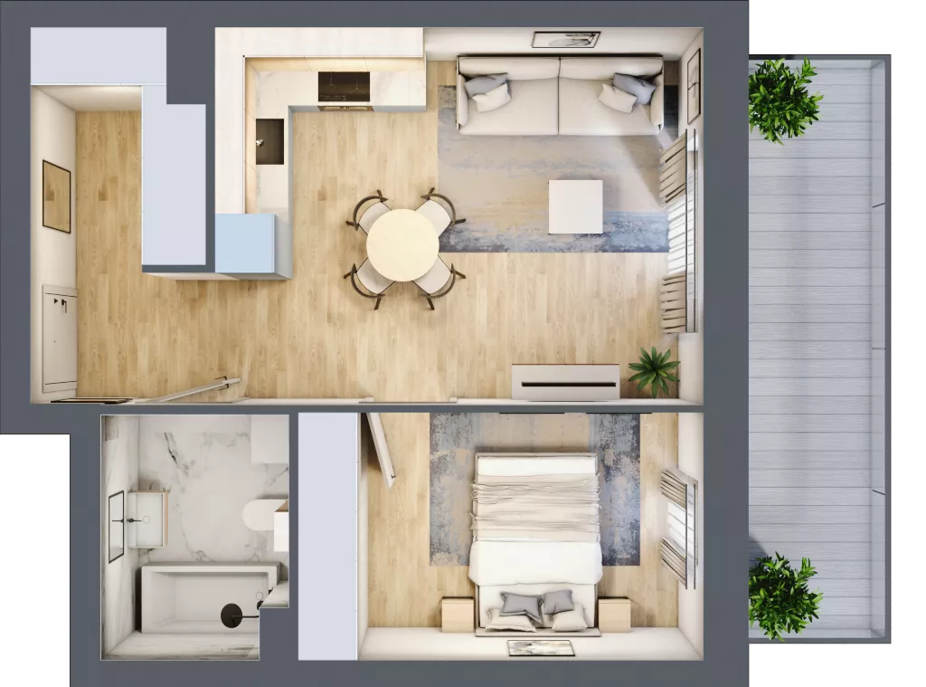 2 pokoje, mieszkanie 40,93 m², piętro 1, oferta nr II.1.5, Pryncypalna 66, Łódź, Górna, Chojny, ul. Pryncypalna 66