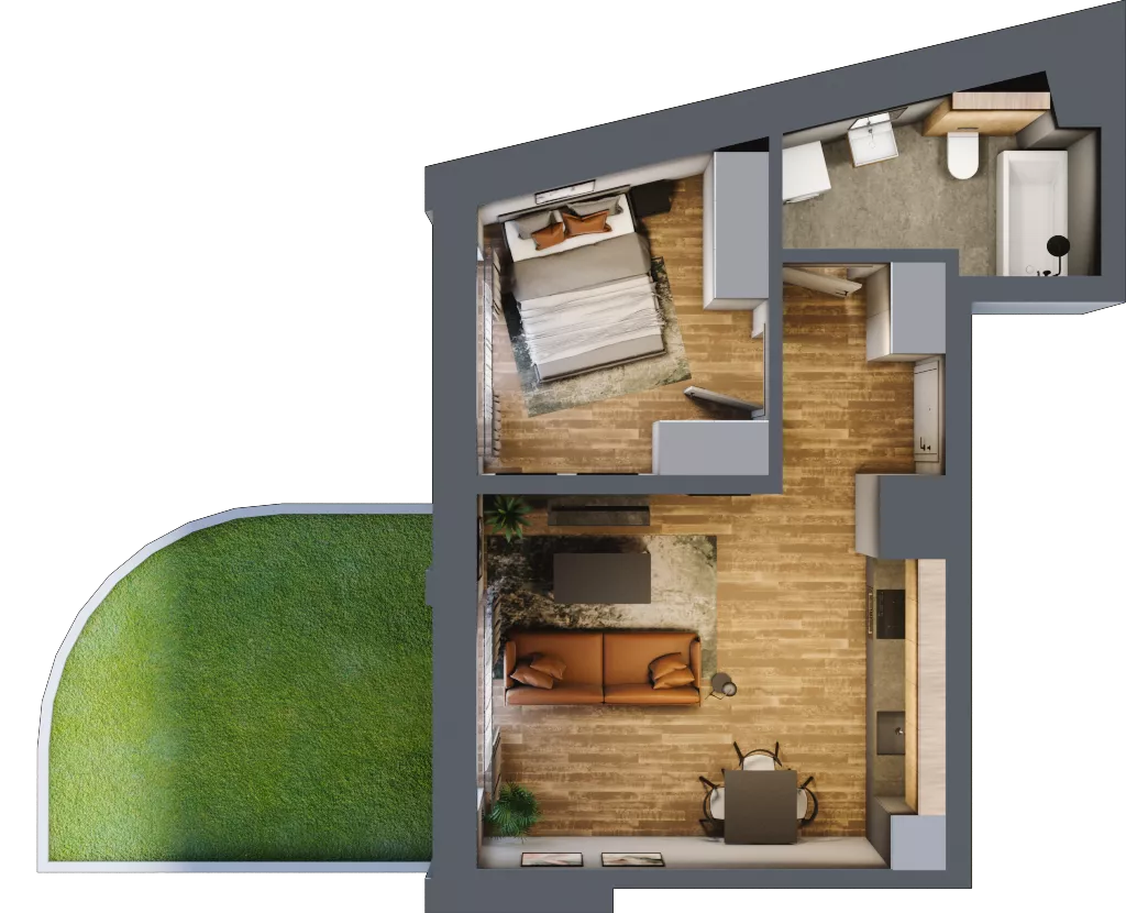 2 pokoje, apartament 41,79 m², parter, oferta nr 85, Folwark Scheiblera, Łódź, Widzew, ul. Tymienieckiego 33A
