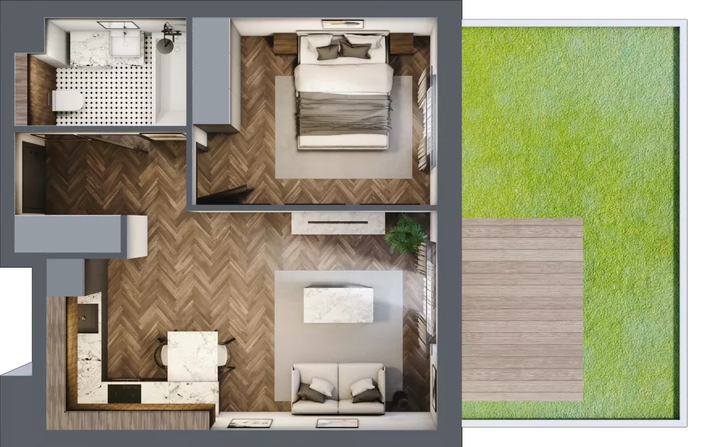 2 pokoje, mieszkanie 41,48 m², parter, oferta nr C.2, Premiera Bemowo, Warszawa, Bemowo, Chrzanów, ul. Coopera 5-7