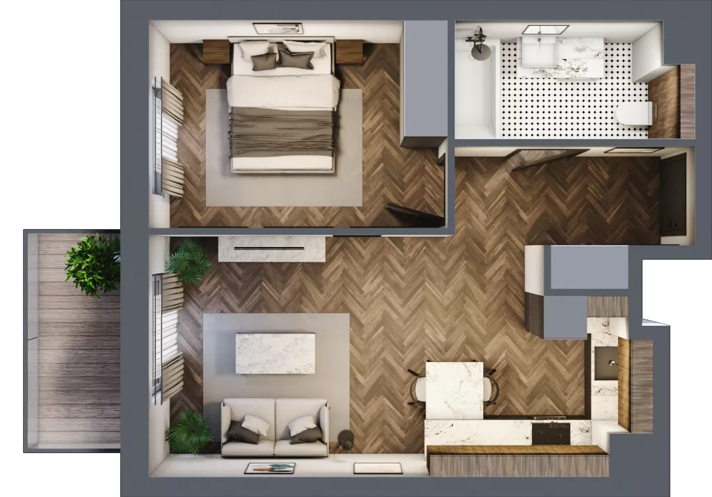 2 pokoje, mieszkanie 43,23 m², piętro 2, oferta nr D.12, Premiera Bemowo, Warszawa, Bemowo, Chrzanów, ul. Coopera 5-7