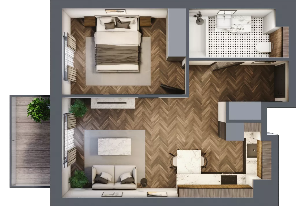 2 pokoje, mieszkanie 43,23 m², piętro 1, oferta nr D.7, Premiera Bemowo, Warszawa, Bemowo, Chrzanów, ul. Coopera 5-7