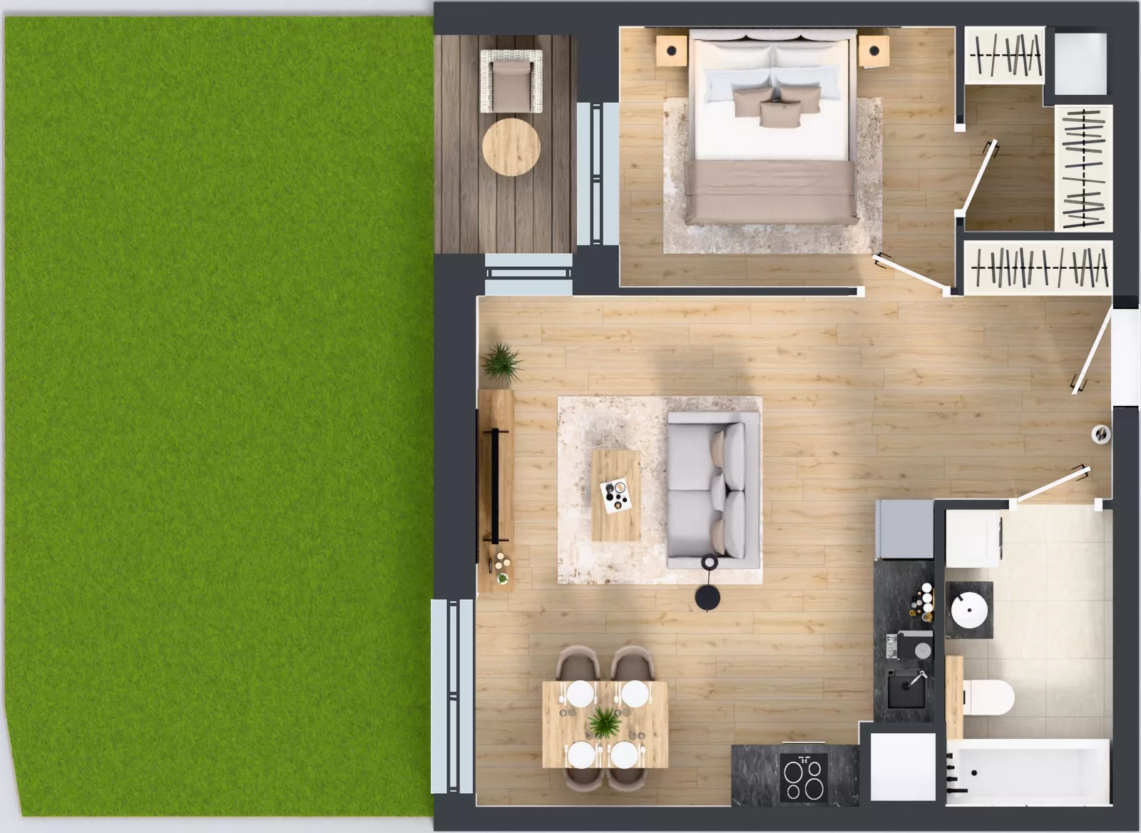 2 pokoje, mieszkanie 47,10 m², parter, oferta nr 1A.0.04, Nowa Francuska IIB, Katowice, Osiedle Paderewskiego-Muchowiec, Muchowiec, ul. Szybowcowa