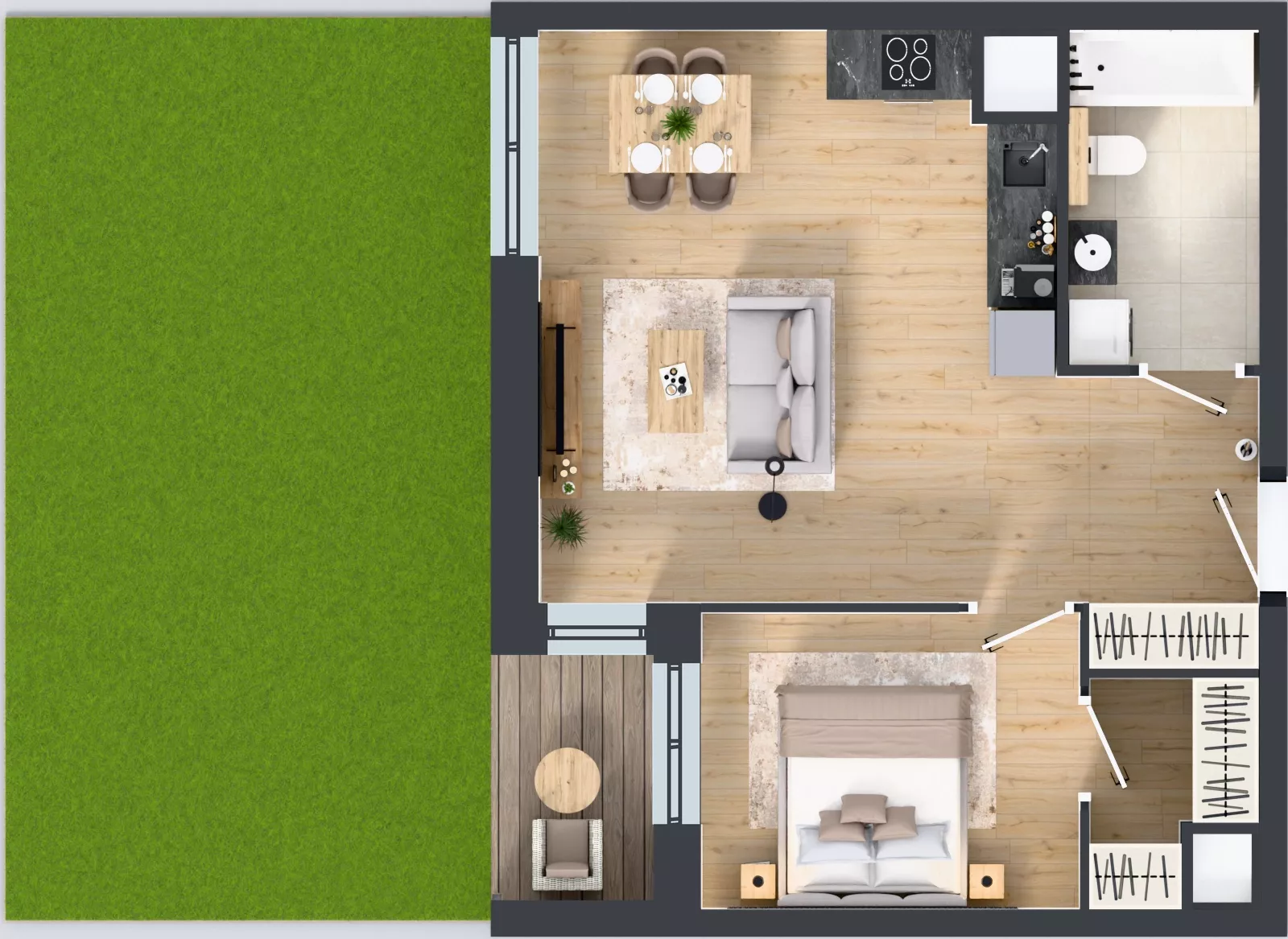 2 pokoje, mieszkanie 47,10 m², parter, oferta nr 1A.0.05, Nowa Francuska IIB, Katowice, Osiedle Paderewskiego-Muchowiec, Muchowiec, ul. Szybowcowa