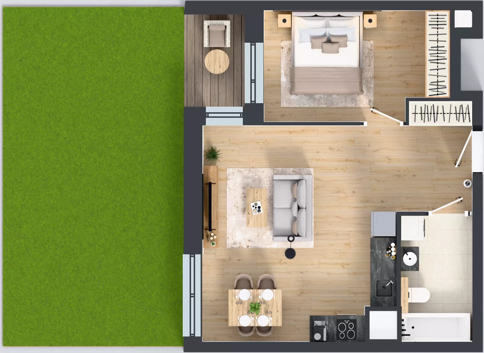 2 pokoje, mieszkanie 46,65 m², parter, oferta nr 1A.0.06, Nowa Francuska IIB, Katowice, Osiedle Paderewskiego-Muchowiec, Muchowiec, ul. Szybowcowa