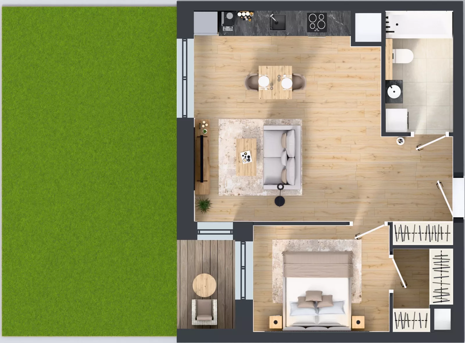 2 pokoje, mieszkanie 47,76 m², parter, oferta nr 1A.0.07, Nowa Francuska IIB, Katowice, Osiedle Paderewskiego-Muchowiec, Muchowiec, ul. Szybowcowa