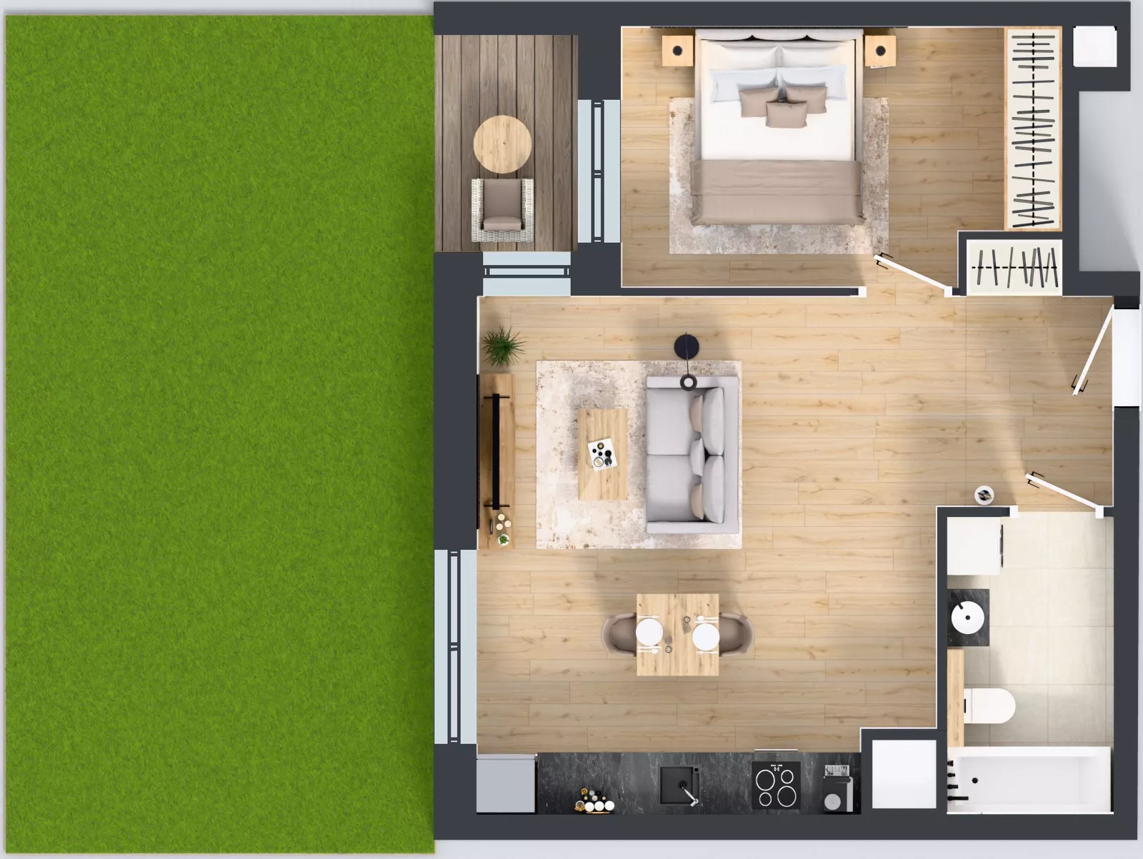 2 pokoje, mieszkanie 46,85 m², parter, oferta nr 1B.0.88, Nowa Francuska IIB, Katowice, Osiedle Paderewskiego-Muchowiec, Muchowiec, ul. Szybowcowa