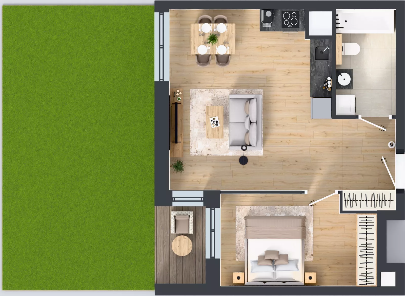 2 pokoje, mieszkanie 46,65 m², parter, oferta nr 1B.0.89, Nowa Francuska IIB, Katowice, Osiedle Paderewskiego-Muchowiec, Muchowiec, ul. Szybowcowa
