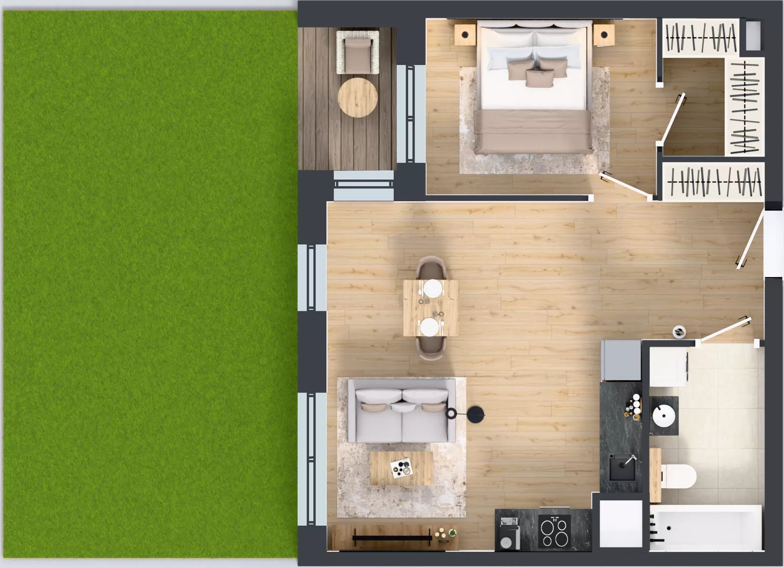 2 pokoje, mieszkanie 47,31 m², parter, oferta nr 1B.0.90, Nowa Francuska IIB, Katowice, Osiedle Paderewskiego-Muchowiec, Muchowiec, ul. Szybowcowa