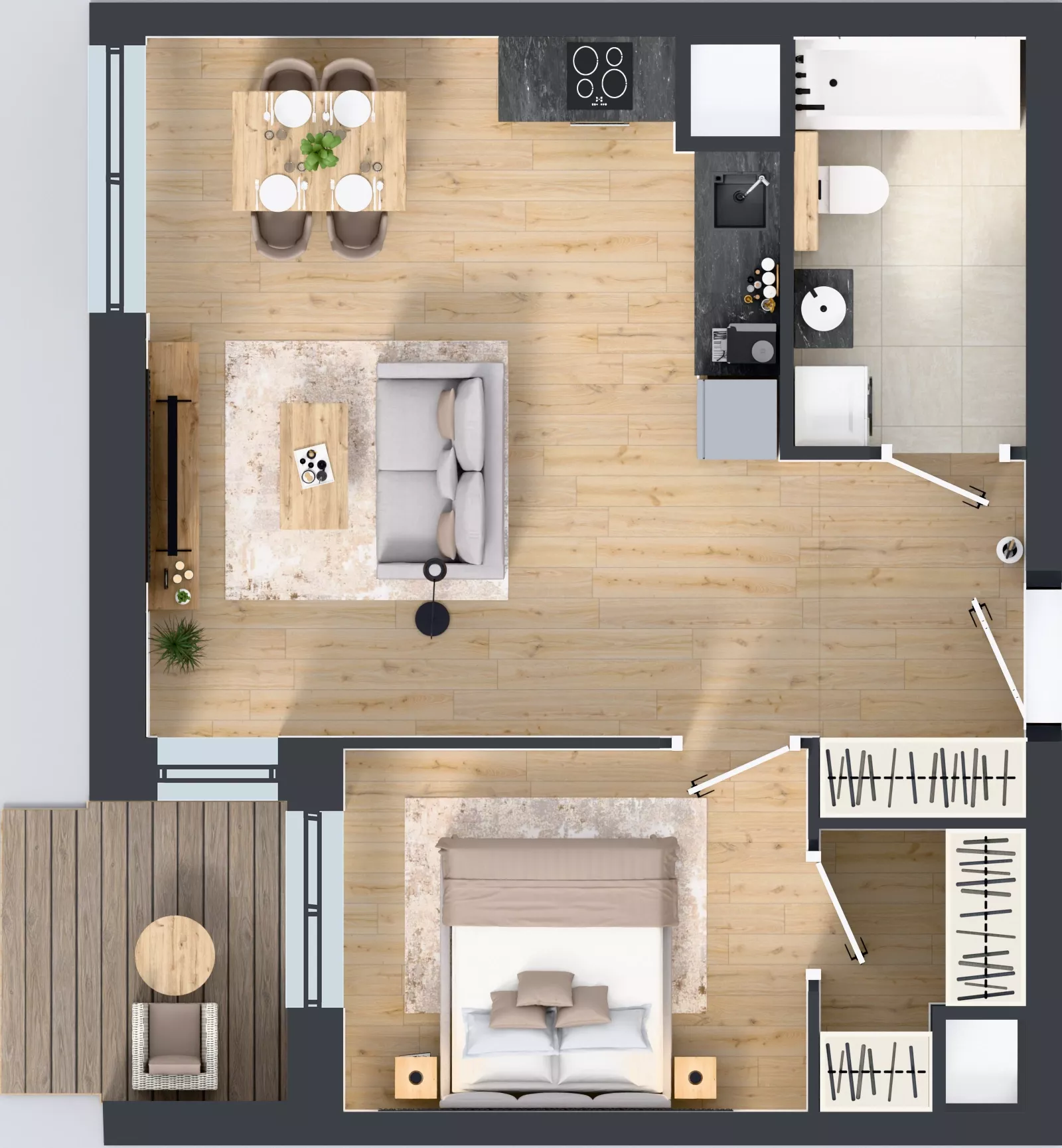 2 pokoje, mieszkanie 47,10 m², piętro 1, oferta nr 1A.1.14, Nowa Francuska IIB, Katowice, Osiedle Paderewskiego-Muchowiec, Muchowiec, ul. Szybowcowa