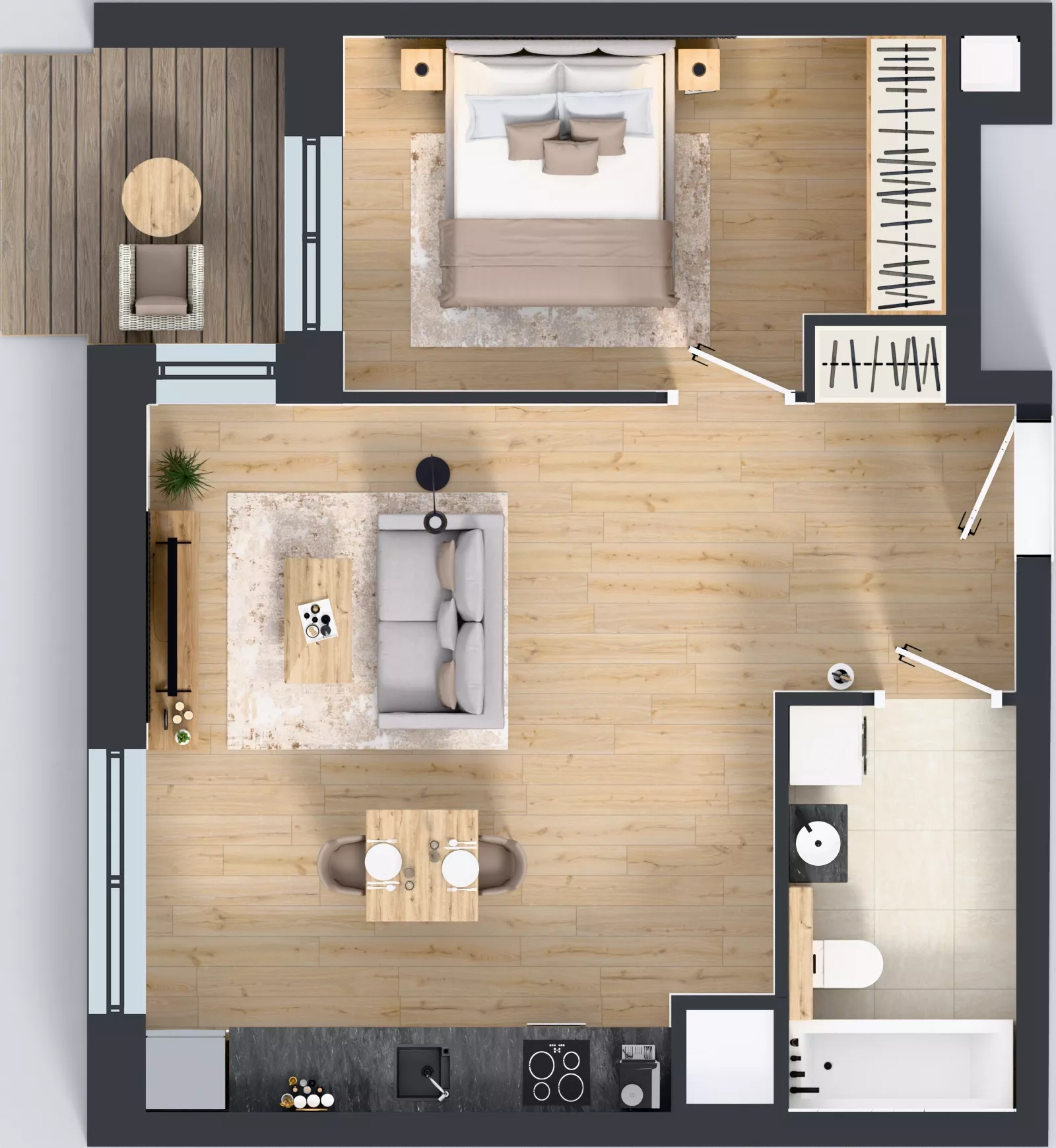 2 pokoje, mieszkanie 46,85 m², piętro 1, oferta nr 1B.1.94, Nowa Francuska IIB, Katowice, Osiedle Paderewskiego-Muchowiec, Muchowiec, ul. Szybowcowa