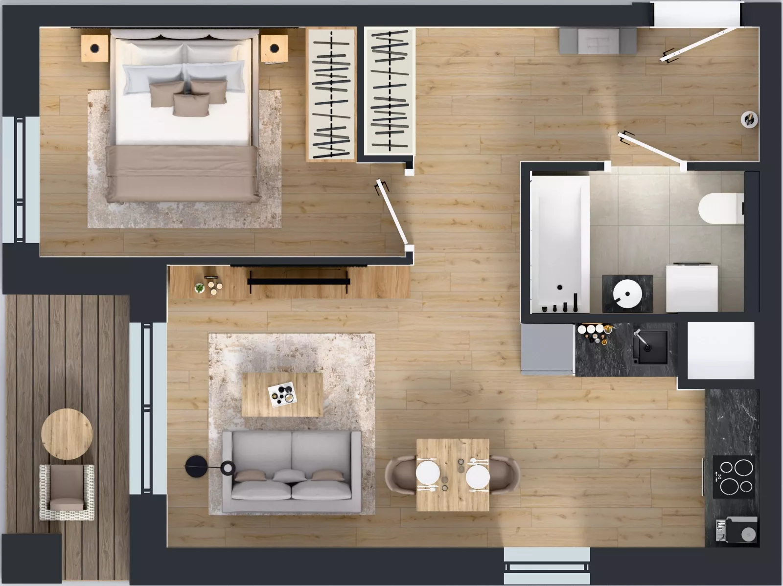 2 pokoje, mieszkanie 44,46 m², piętro 2, oferta nr 1A.2.21, Nowa Francuska IIB, Katowice, Osiedle Paderewskiego-Muchowiec, Muchowiec, ul. Szybowcowa