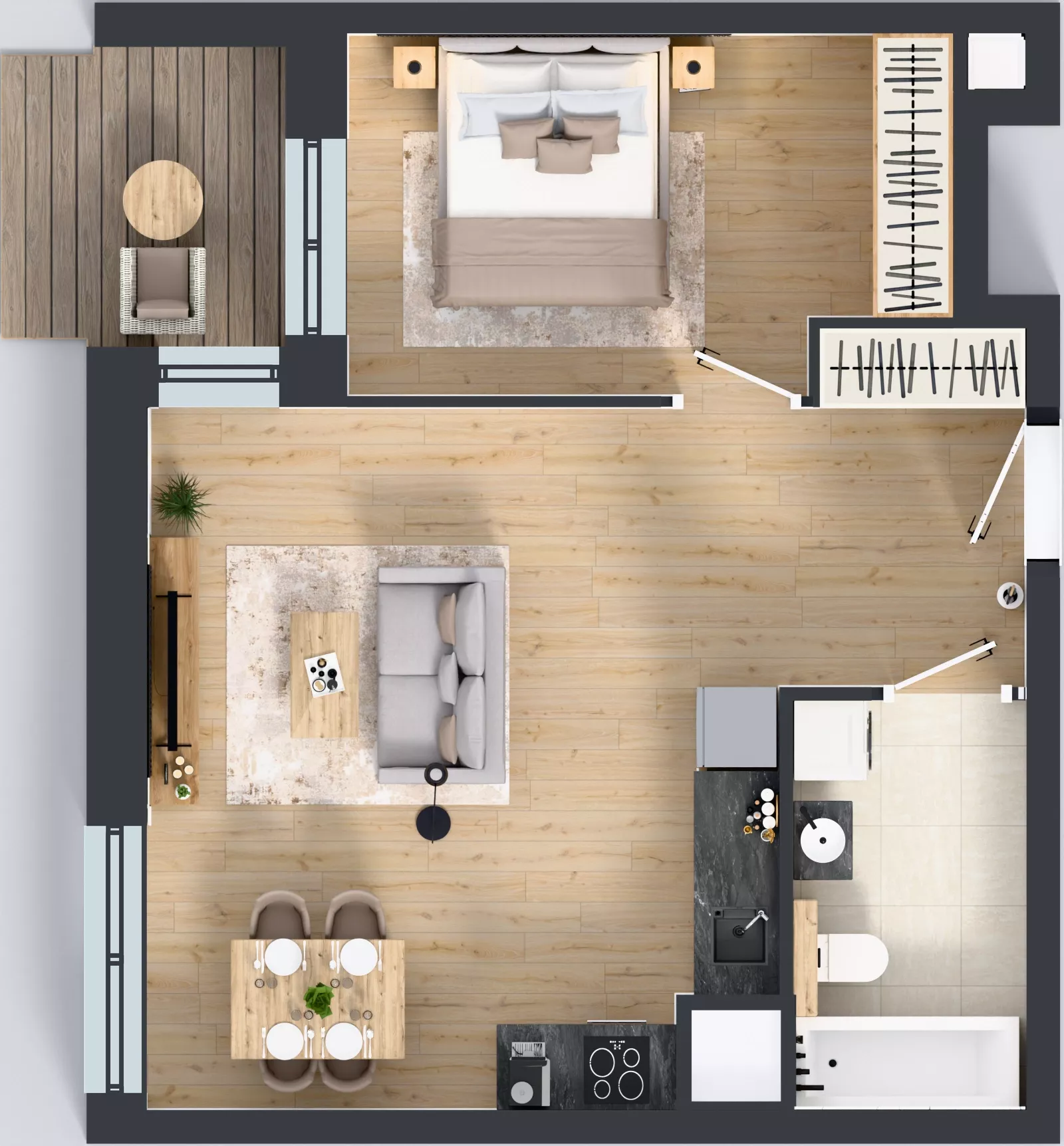 2 pokoje, mieszkanie 46,65 m², piętro 3, oferta nr 1A.3.33, Nowa Francuska IIB, Katowice, Osiedle Paderewskiego-Muchowiec, Muchowiec, ul. Szybowcowa