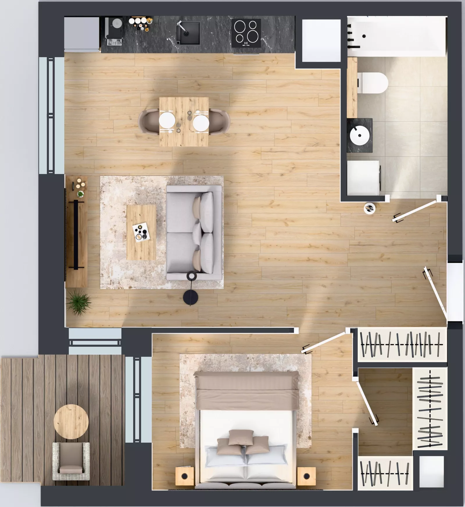 2 pokoje, mieszkanie 47,76 m², piętro 3, oferta nr 1A.3.34, Nowa Francuska IIB, Katowice, Osiedle Paderewskiego-Muchowiec, Muchowiec, ul. Szybowcowa