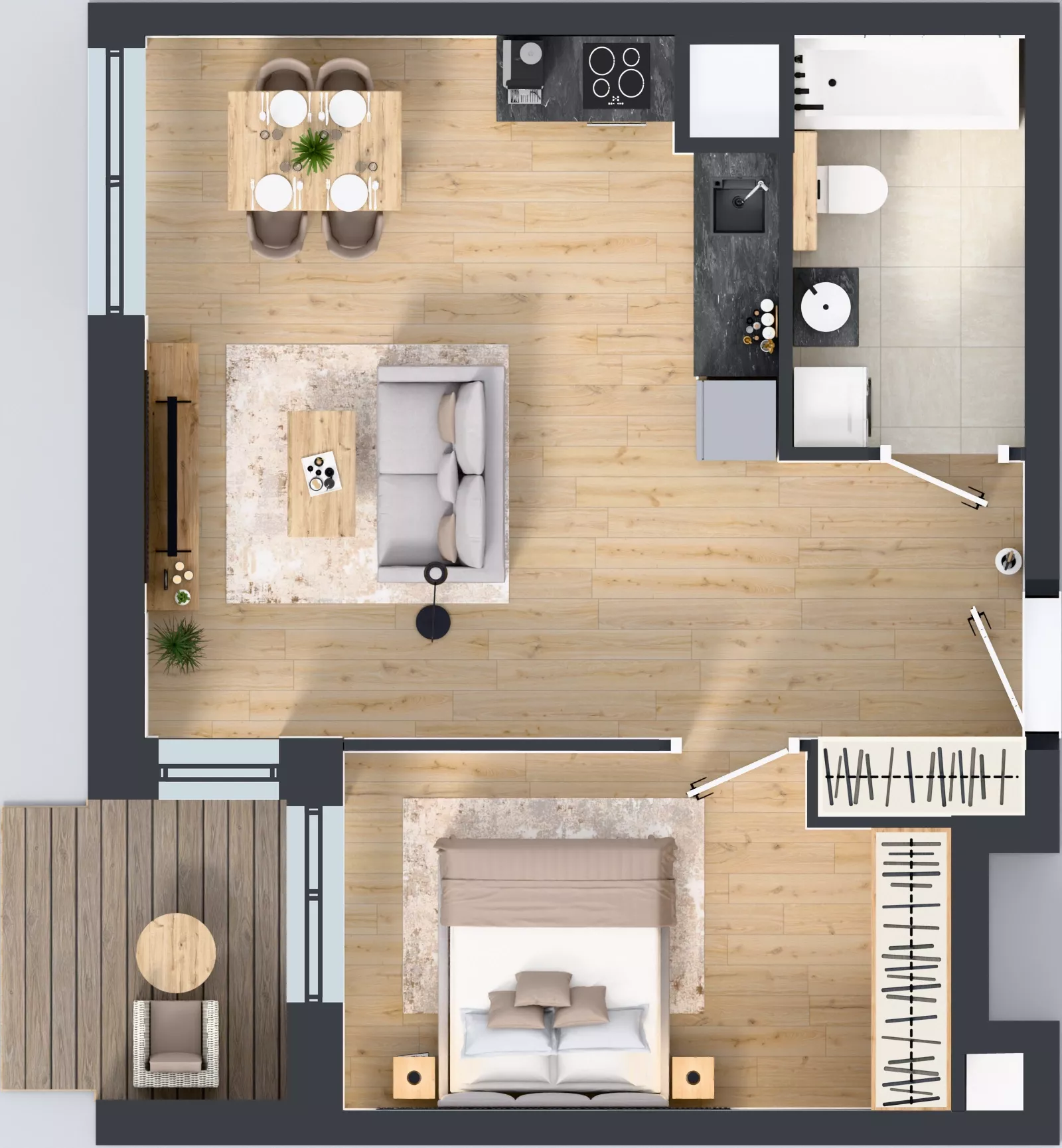 2 pokoje, mieszkanie 46,65 m², piętro 3, oferta nr 1B.3.107, Nowa Francuska IIB, Katowice, Osiedle Paderewskiego-Muchowiec, Muchowiec, ul. Szybowcowa