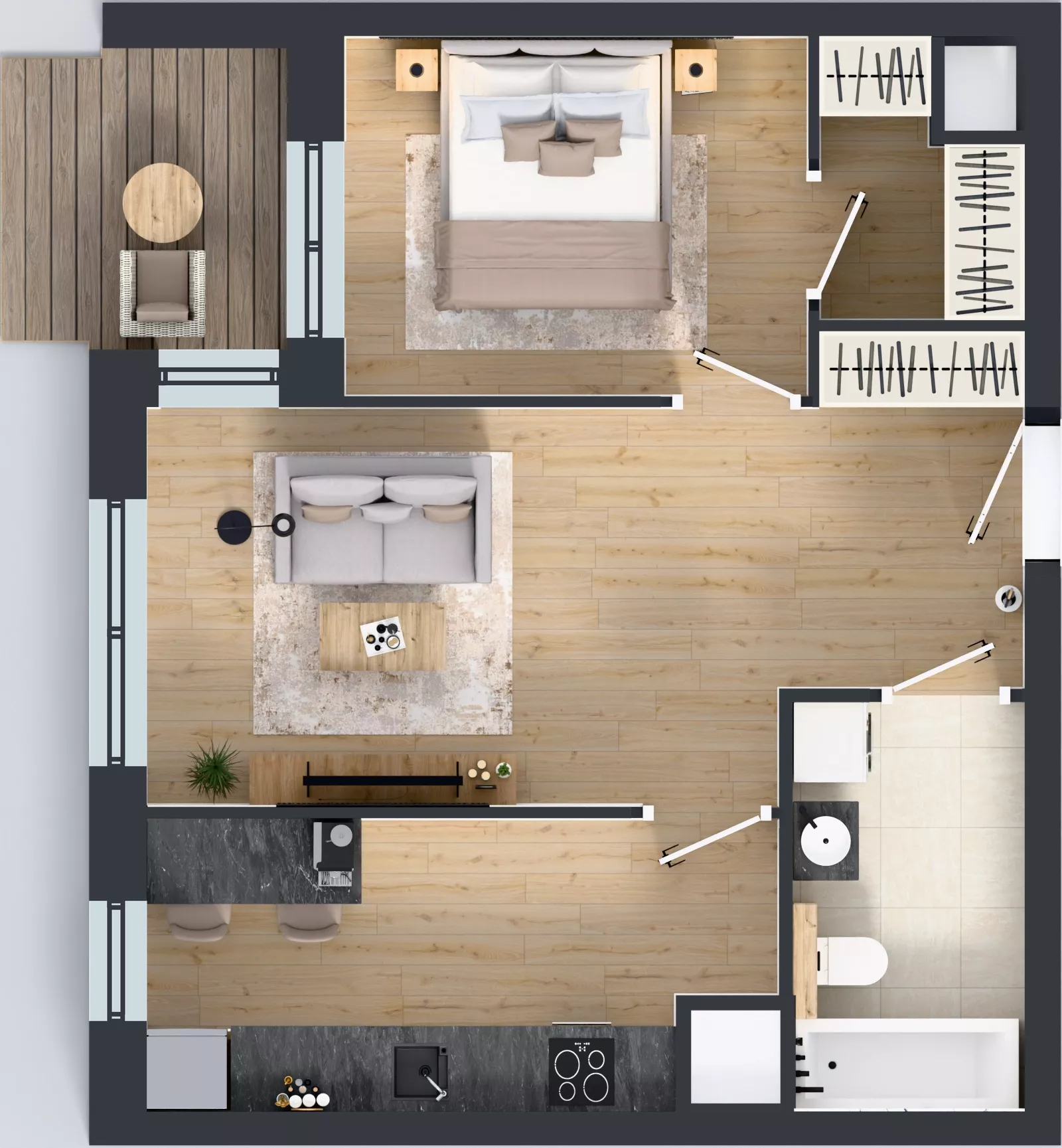 2 pokoje, mieszkanie 47,91 m², piętro 5, oferta nr 1A.5.49, Nowa Francuska IIB, Katowice, Osiedle Paderewskiego-Muchowiec, Muchowiec, ul. Szybowcowa