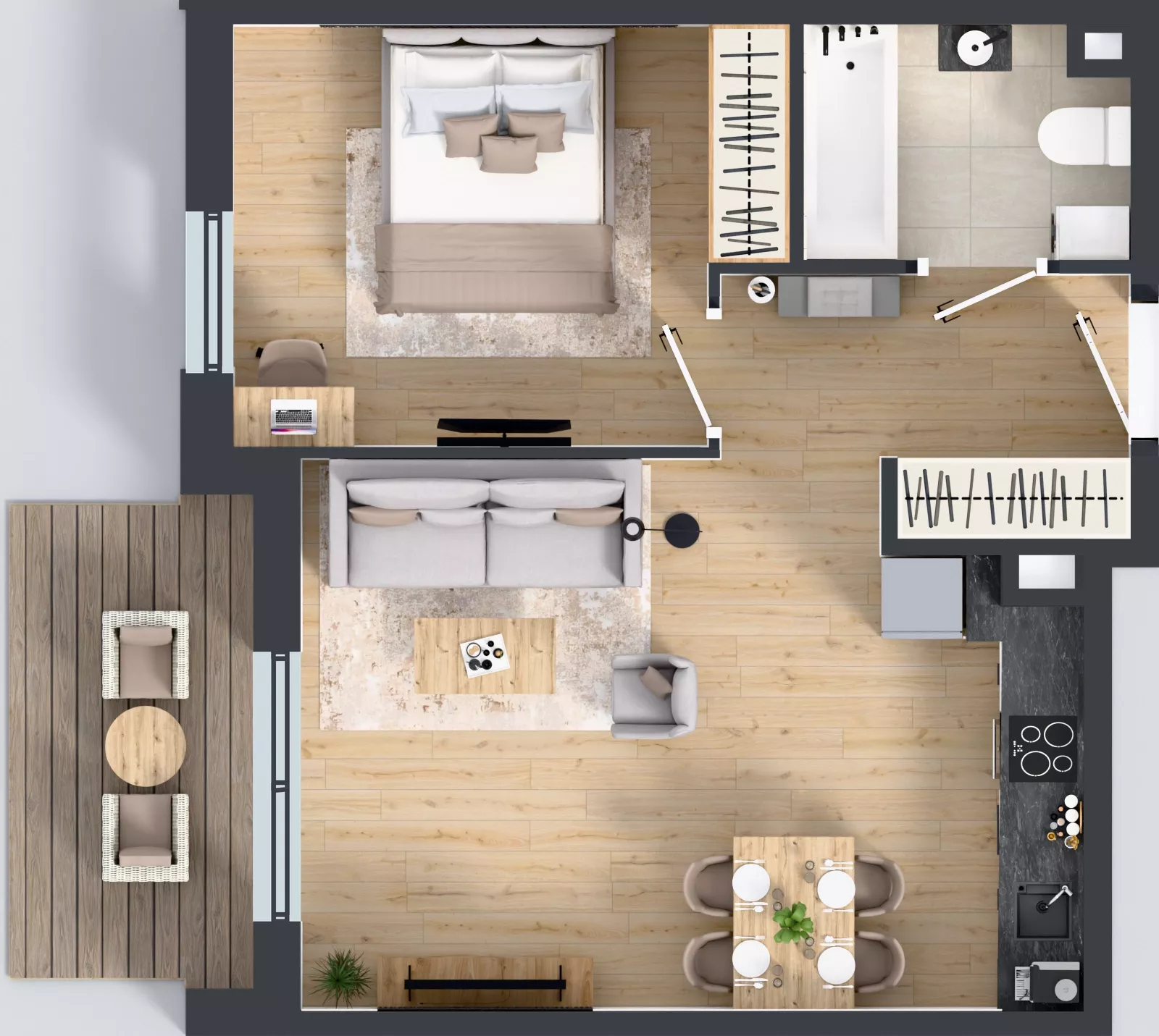 2 pokoje, mieszkanie 43,57 m², piętro 1, oferta nr 1.1.02, Osiedle Rytelska, Gdańsk, Orunia Górna-Gdańsk Południe, ul. Rytelska