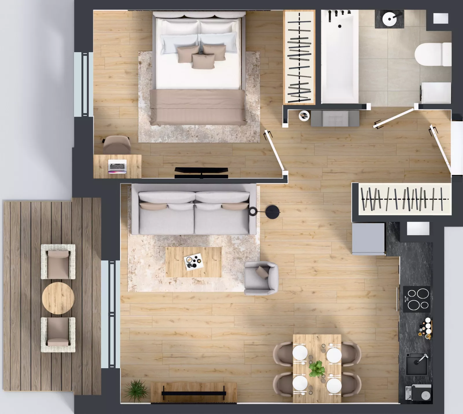 2 pokoje, mieszkanie 43,57 m², piętro 2, oferta nr 1.2.02, Osiedle Rytelska, Gdańsk, Orunia Górna-Gdańsk Południe, ul. Rytelska