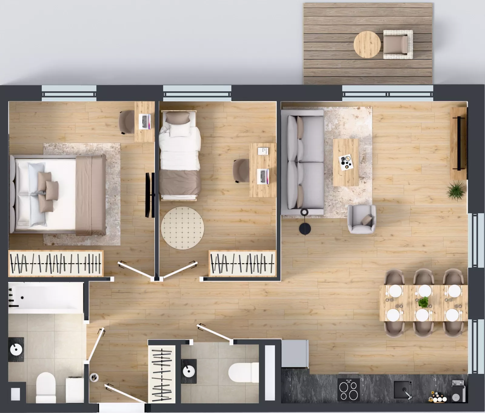 3 pokoje, mieszkanie 64,21 m², piętro 2, oferta nr 1.2.03, Osiedle Rytelska, Gdańsk, Orunia Górna-Gdańsk Południe, ul. Rytelska