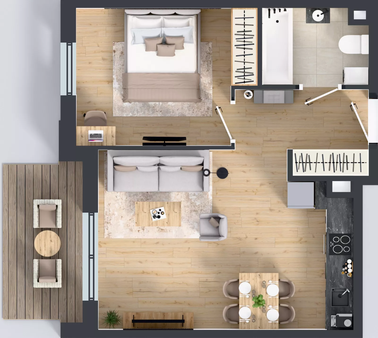2 pokoje, mieszkanie 43,57 m², piętro 3, oferta nr 1.3.02, Osiedle Rytelska, Gdańsk, Orunia Górna-Gdańsk Południe, ul. Rytelska