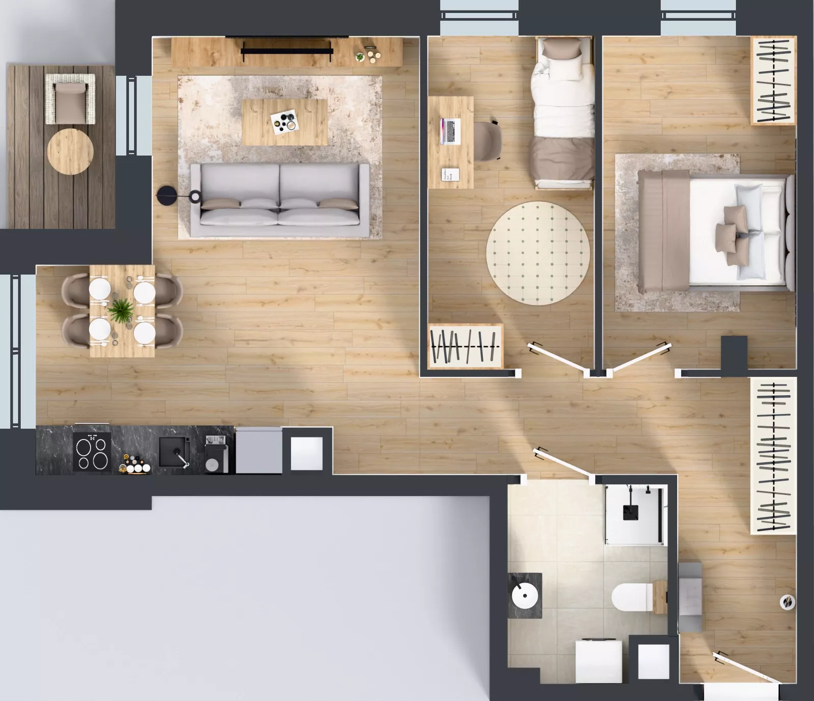 3 pokoje, mieszkanie 58,76 m², piętro 2, oferta nr A1.2.14, ATAL Grabiszyn, Wrocław, Gajowice, Fabryczna, ul. Grochowa