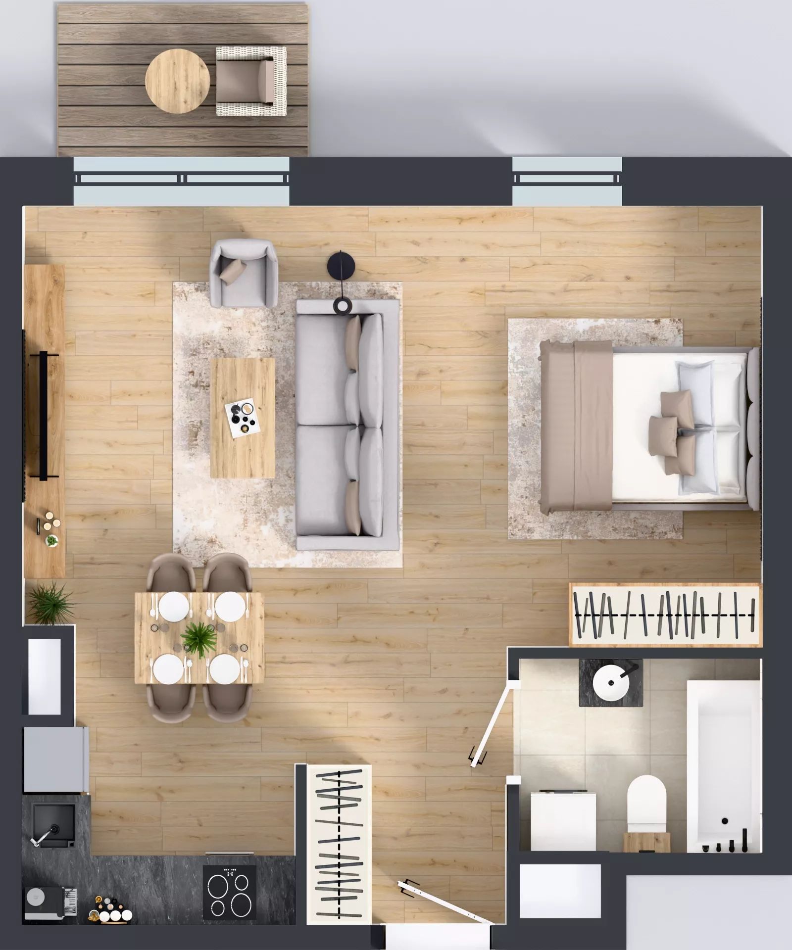 1 pokój, mieszkanie 43,39 m², piętro 5, oferta nr A1.5.44, ATAL Grabiszyn, Wrocław, Gajowice, Fabryczna, ul. Grochowa