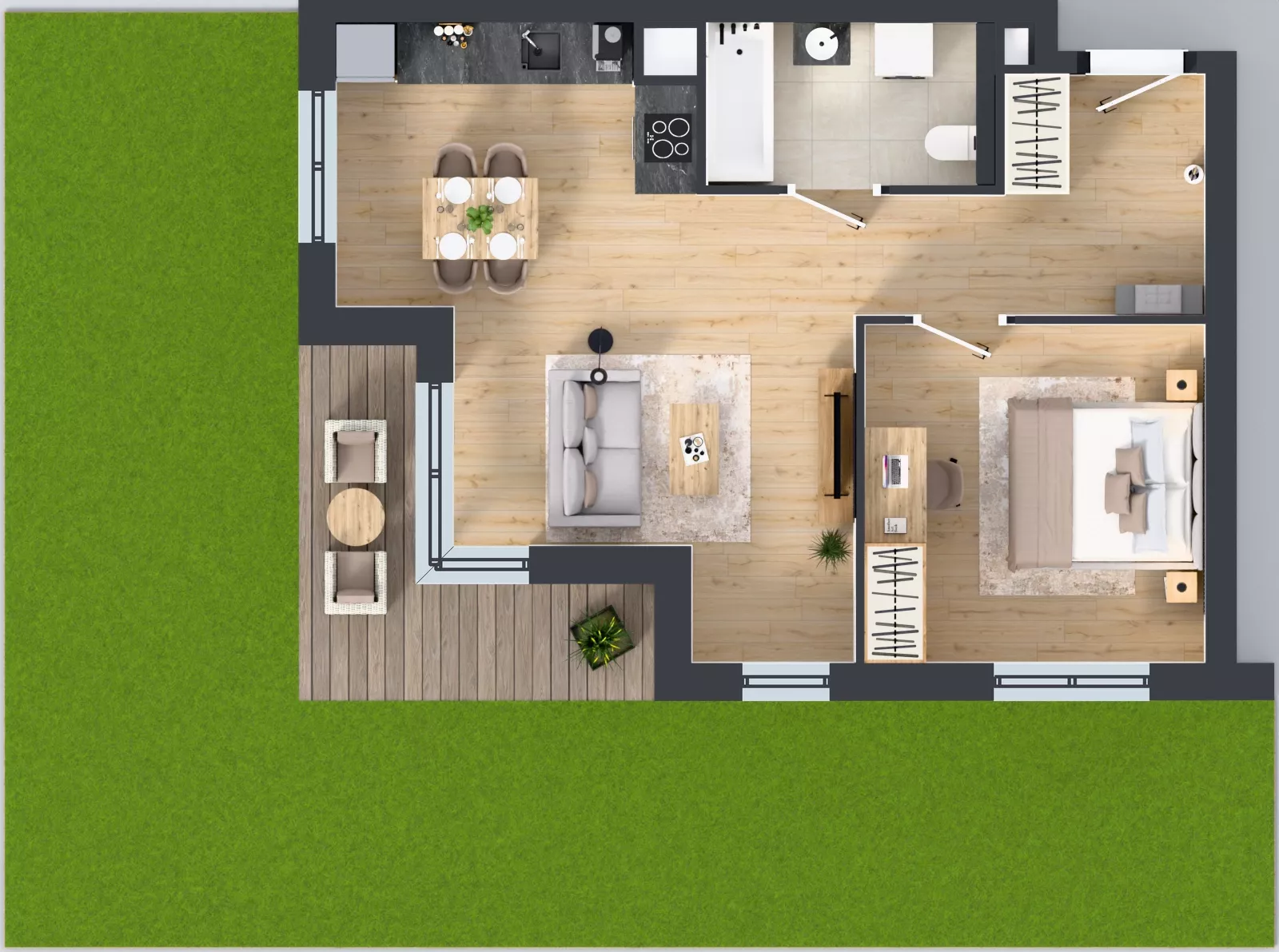 2 pokoje, mieszkanie 48,80 m², parter, oferta nr A1.0.01, Zakole Wisły, Kraków, Podgórze, ul. Na Zakolu Wisły