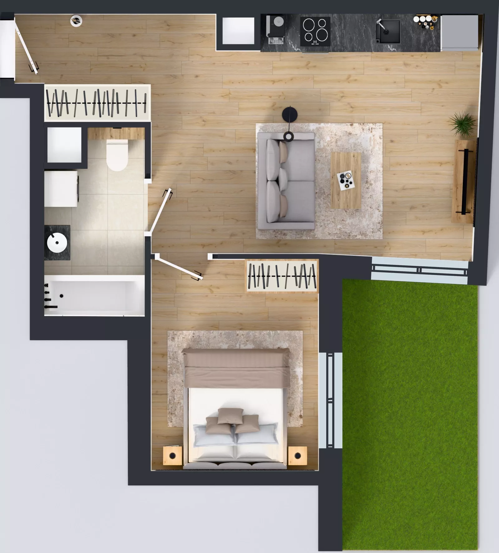 2 pokoje, mieszkanie 40,21 m², parter, oferta nr A1.0.06, Zakole Wisły, Kraków, Podgórze, ul. Na Zakolu Wisły