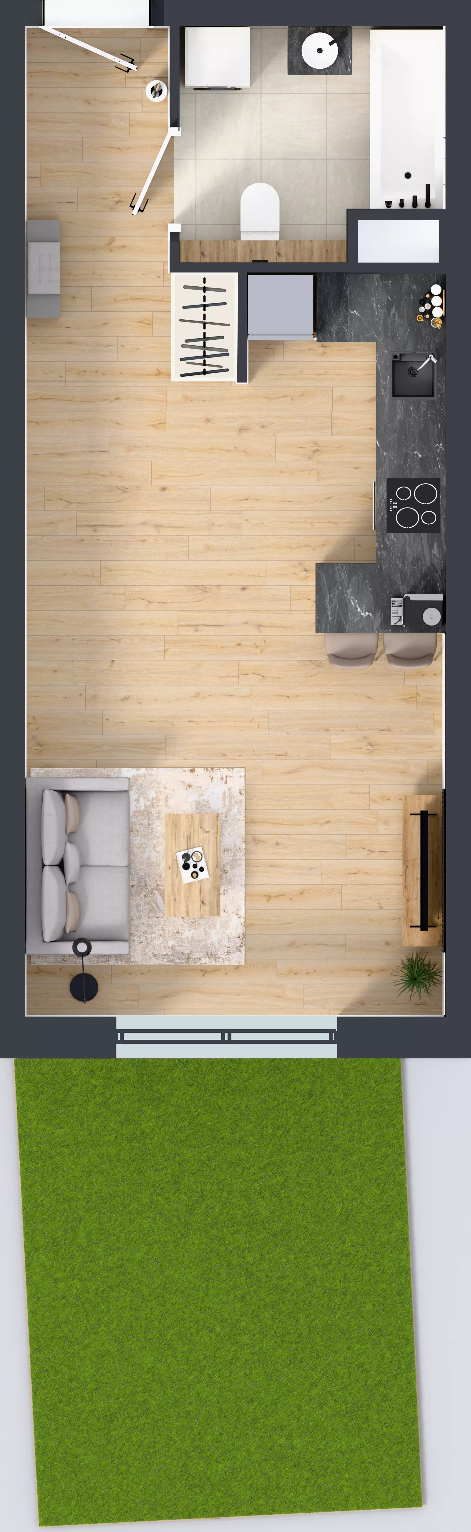 1 pokój, mieszkanie 34,62 m², parter, oferta nr A3.0.55, Zakole Wisły, Kraków, Podgórze, ul. Na Zakolu Wisły