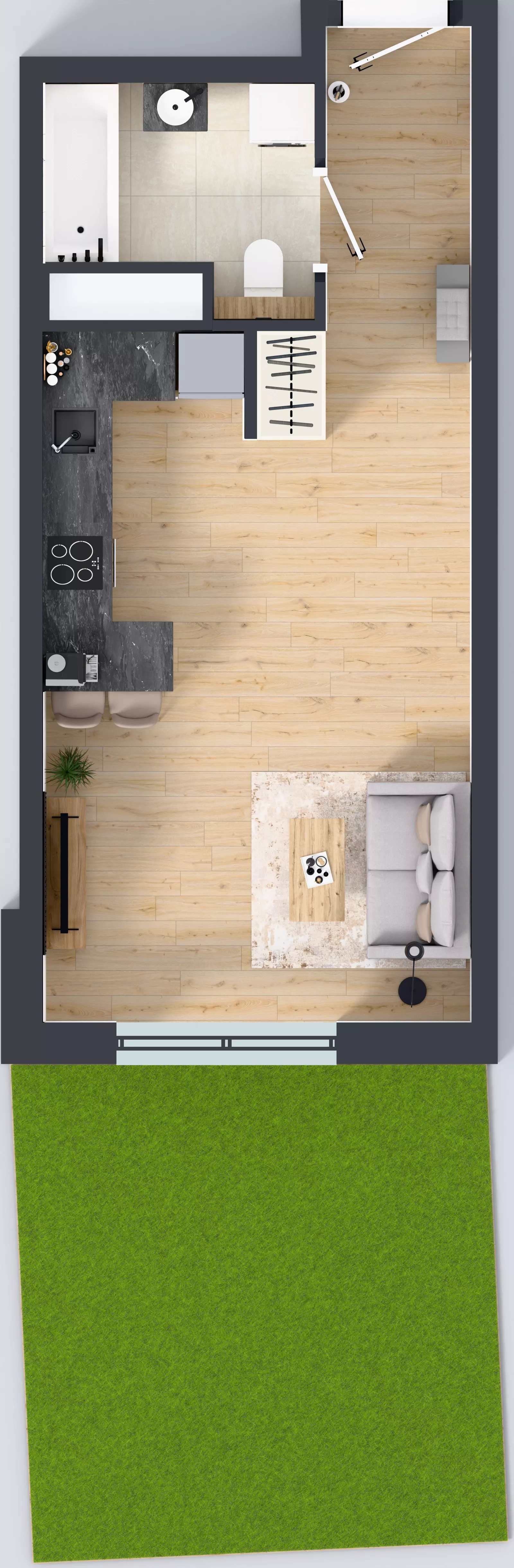 1 pokój, mieszkanie 33,32 m², parter, oferta nr A3.0.56, Zakole Wisły, Kraków, Podgórze, ul. Na Zakolu Wisły