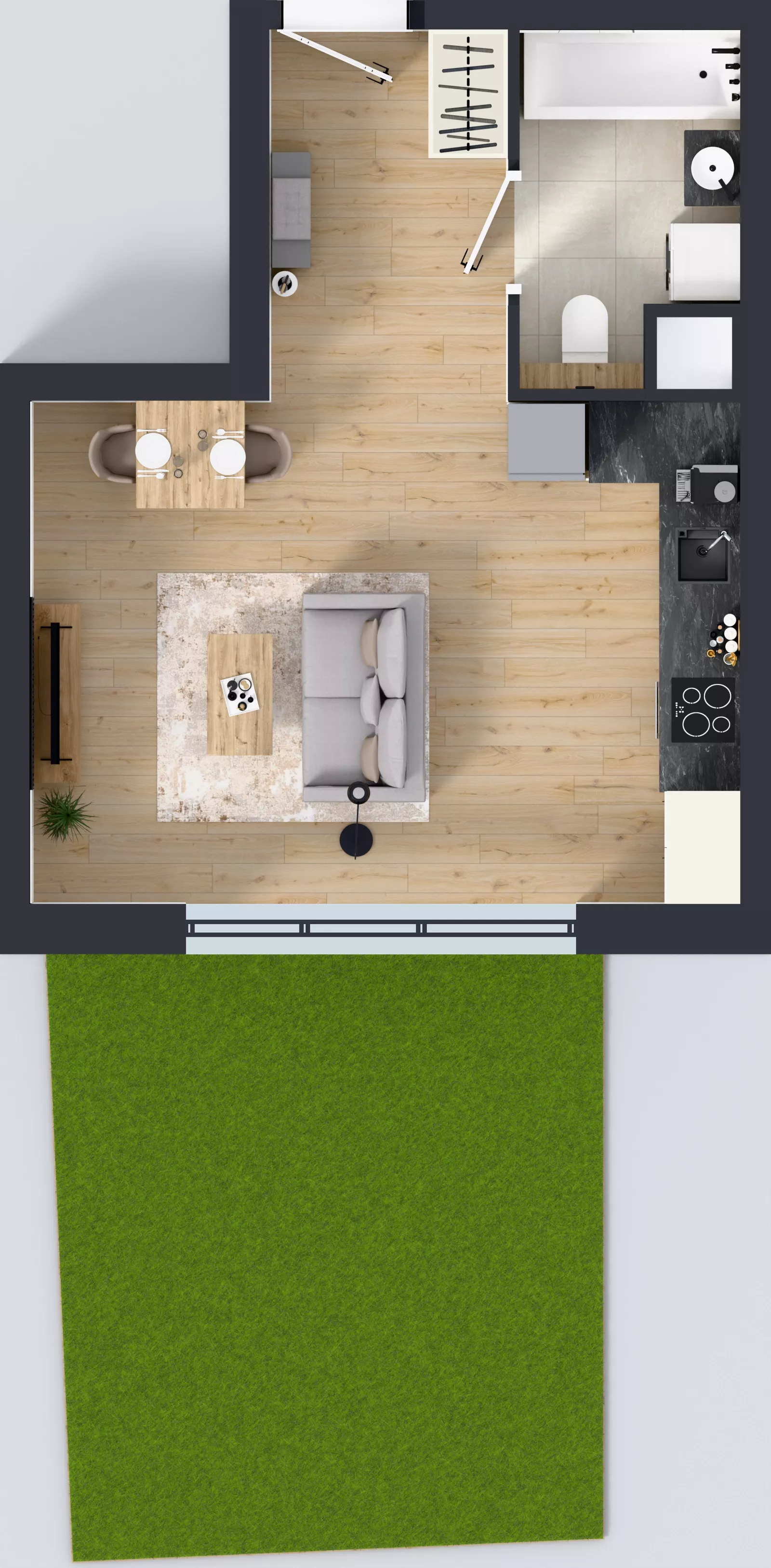 1 pokój, mieszkanie 31,07 m², parter, oferta nr A3.0.59, Zakole Wisły, Kraków, Podgórze, ul. Na Zakolu Wisły