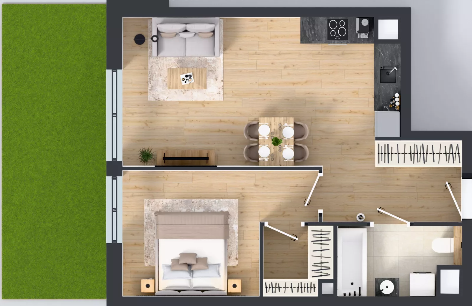 2 pokoje, mieszkanie 48,38 m², parter, oferta nr A4.0.03, Zakole Wisły, Kraków, Podgórze, ul. Na Zakolu Wisły