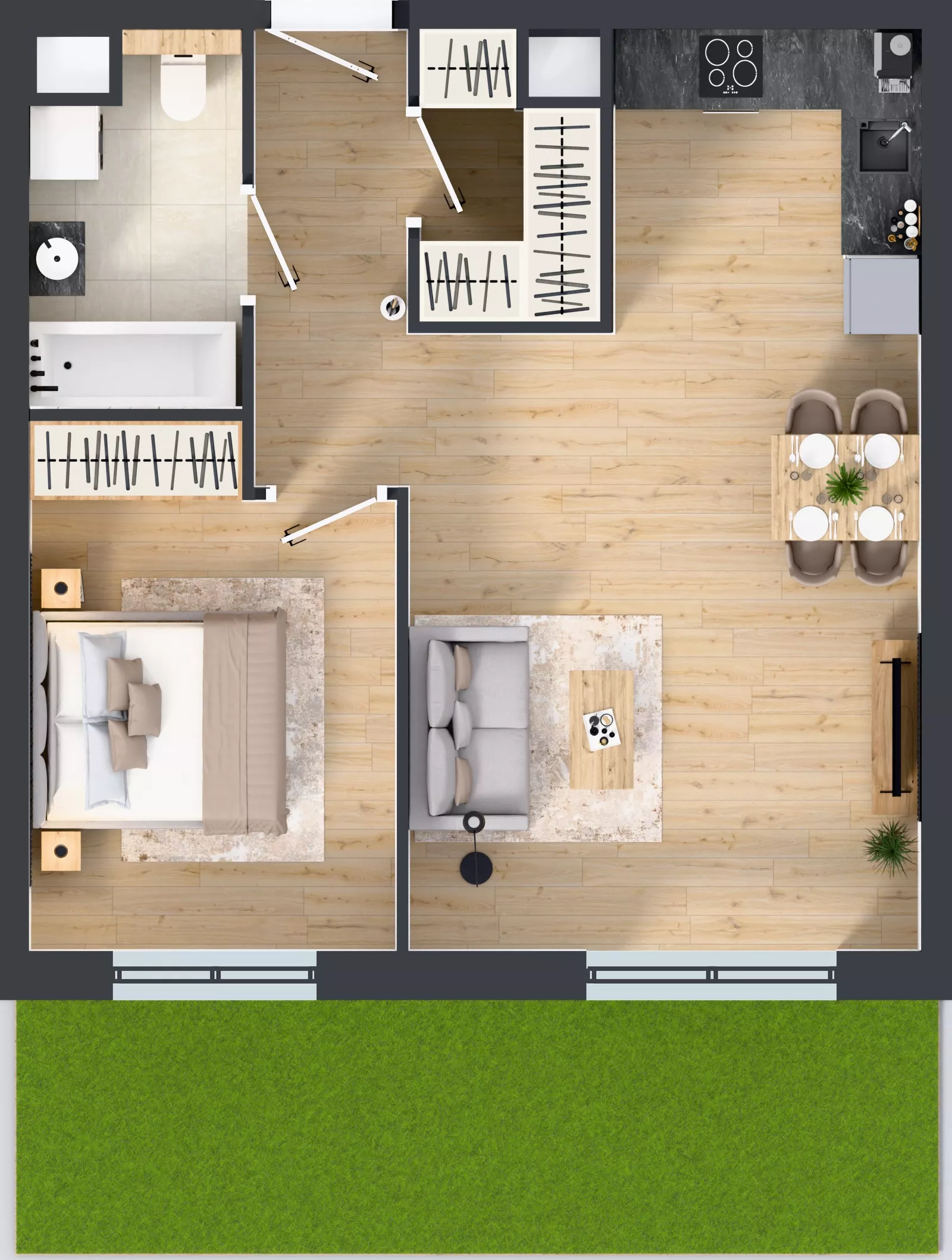 2 pokoje, mieszkanie 49,80 m², parter, oferta nr A5.0.24, Zakole Wisły, Kraków, Podgórze, ul. Na Zakolu Wisły