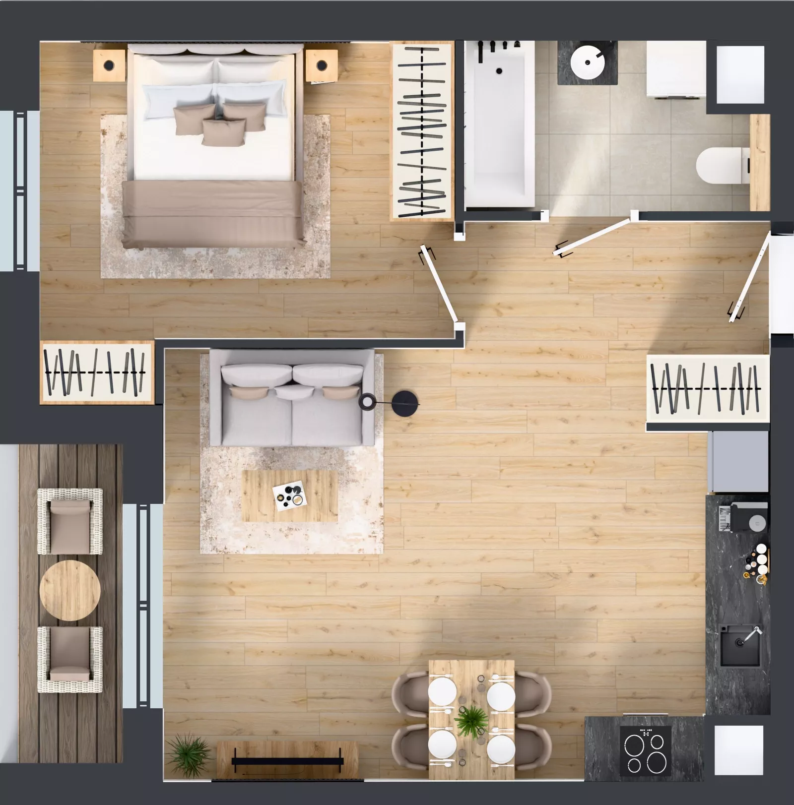2 pokoje, mieszkanie 46,11 m², piętro 1, oferta nr A1.1.09, Zakole Wisły, Kraków, Podgórze, ul. Na Zakolu Wisły