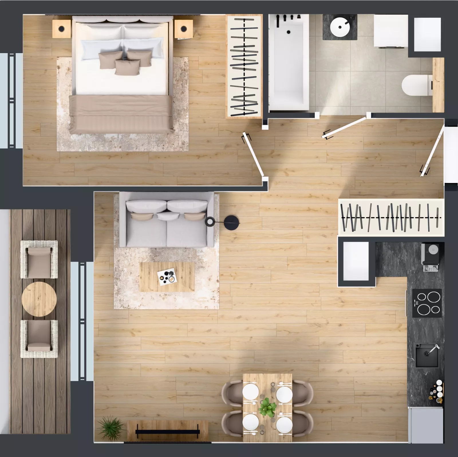 2 pokoje, mieszkanie 45,28 m², piętro 1, oferta nr A1.1.10, Zakole Wisły, Kraków, Podgórze, ul. Na Zakolu Wisły