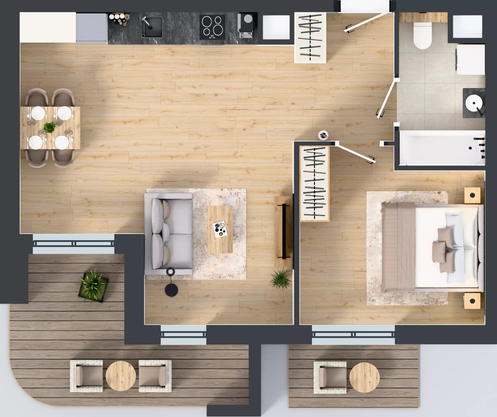 2 pokoje, mieszkanie 50,37 m², piętro 1, oferta nr A2.1.42, Zakole Wisły, Kraków, Podgórze, ul. Na Zakolu Wisły