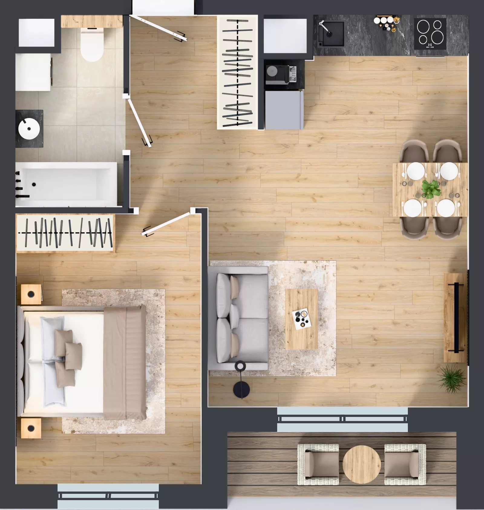 2 pokoje, mieszkanie 45,17 m², piętro 1, oferta nr A5.1.32, Zakole Wisły, Kraków, Podgórze, ul. Na Zakolu Wisły