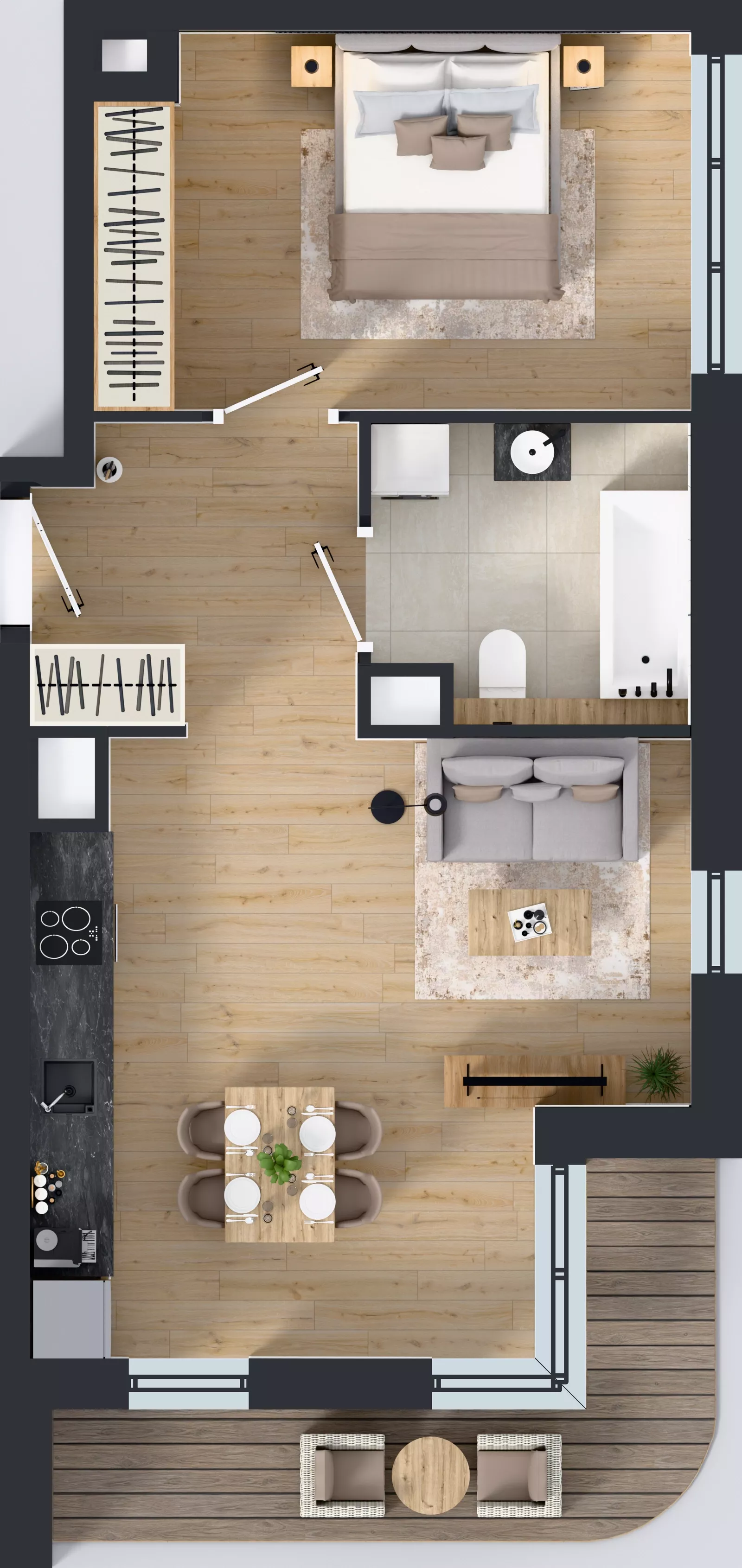 2 pokoje, mieszkanie 45,75 m², piętro 2, oferta nr A1.2.14, Zakole Wisły, Kraków, Podgórze, ul. Na Zakolu Wisły