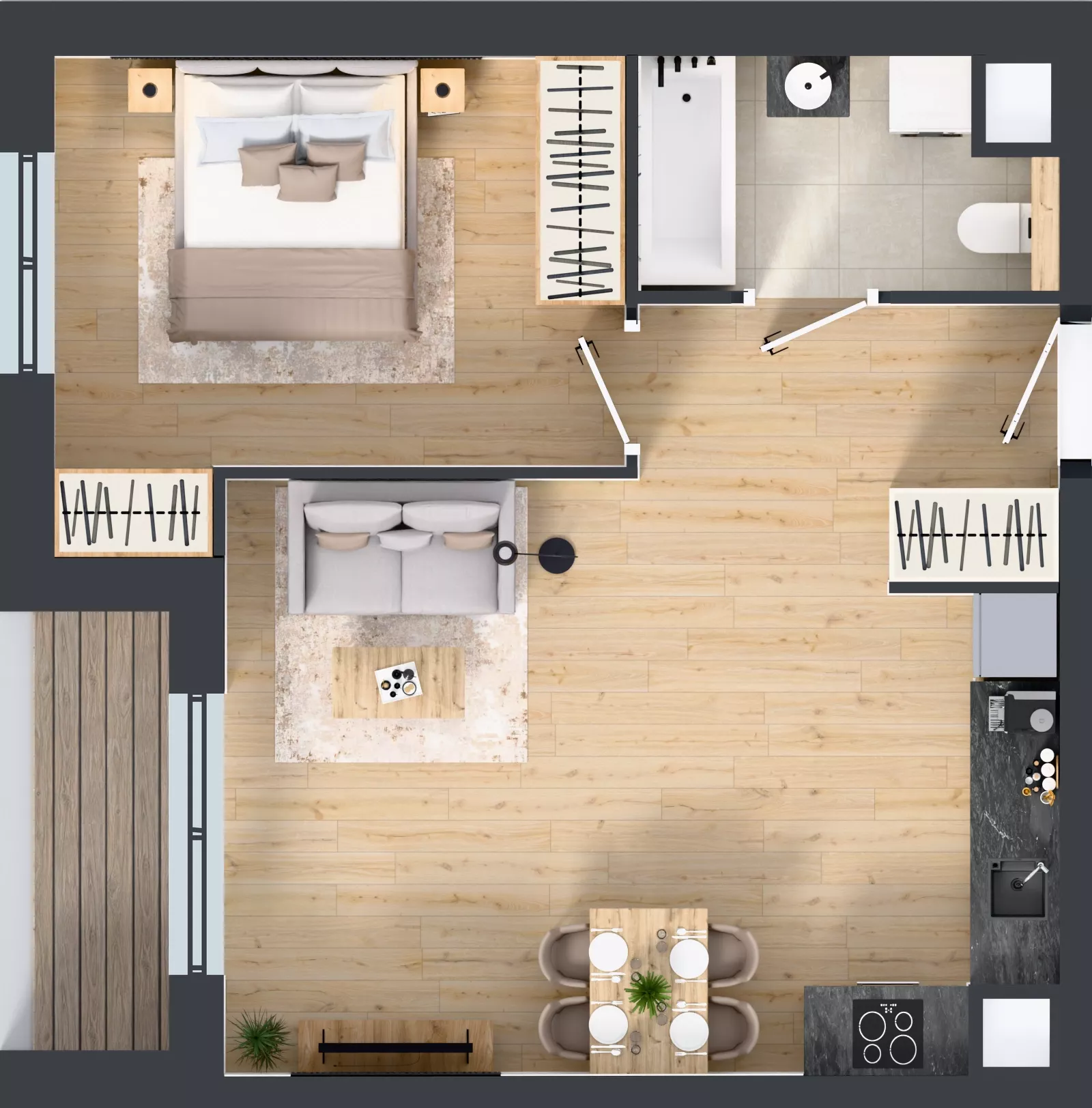2 pokoje, mieszkanie 46,11 m², piętro 2, oferta nr A1.2.16, Zakole Wisły, Kraków, Podgórze, ul. Na Zakolu Wisły