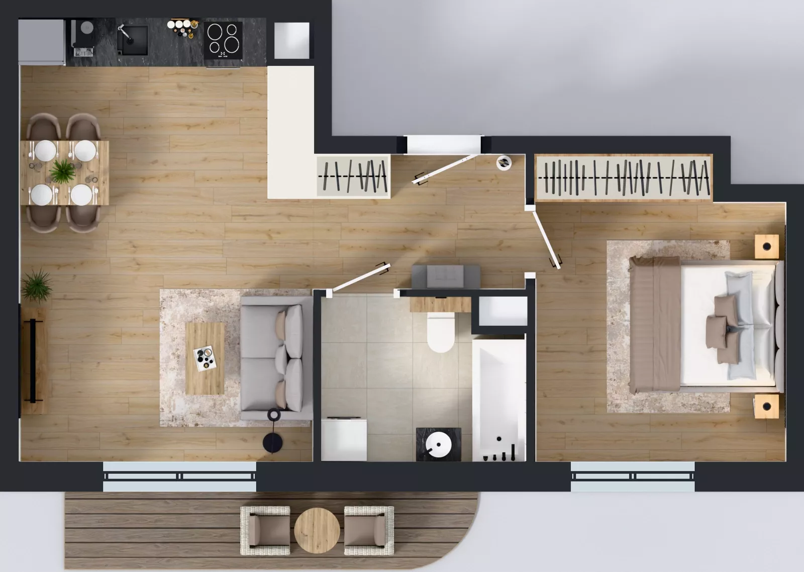 2 pokoje, mieszkanie 44,94 m², piętro 2, oferta nr A2.2.43, Zakole Wisły, Kraków, Podgórze, ul. Na Zakolu Wisły