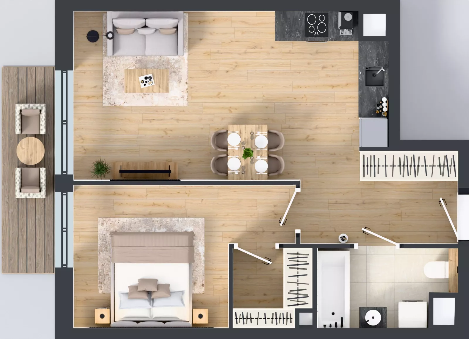 2 pokoje, mieszkanie 48,38 m², piętro 2, oferta nr A4.2.11, Zakole Wisły, Kraków, Podgórze, ul. Na Zakolu Wisły