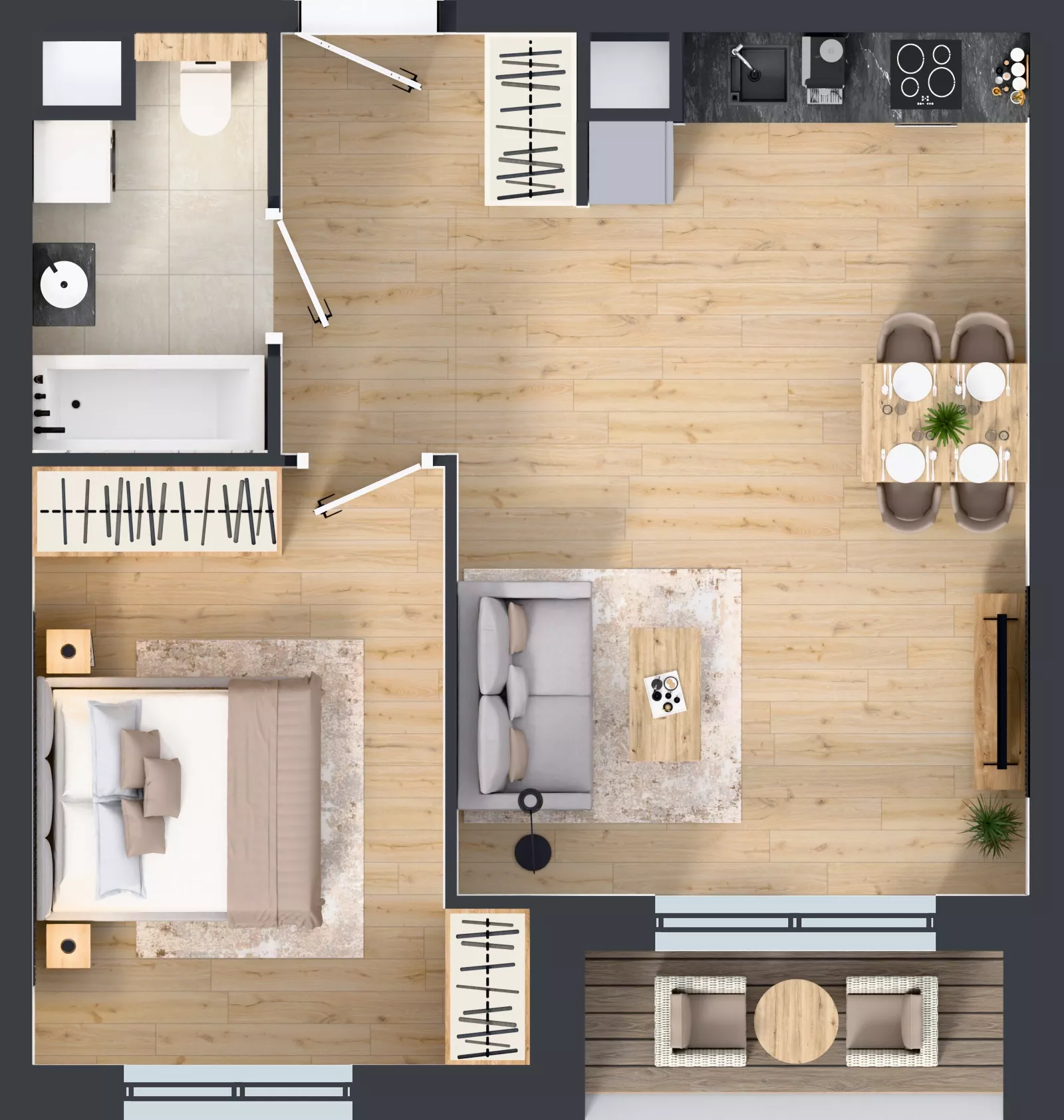 2 pokoje, mieszkanie 46,01 m², piętro 3, oferta nr A5.3.45, Zakole Wisły, Kraków, Podgórze, ul. Na Zakolu Wisły