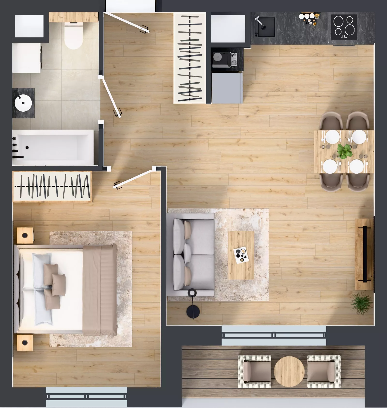 2 pokoje, mieszkanie 45,17 m², piętro 4, oferta nr A5.4.53, Zakole Wisły, Kraków, Podgórze, ul. Na Zakolu Wisły