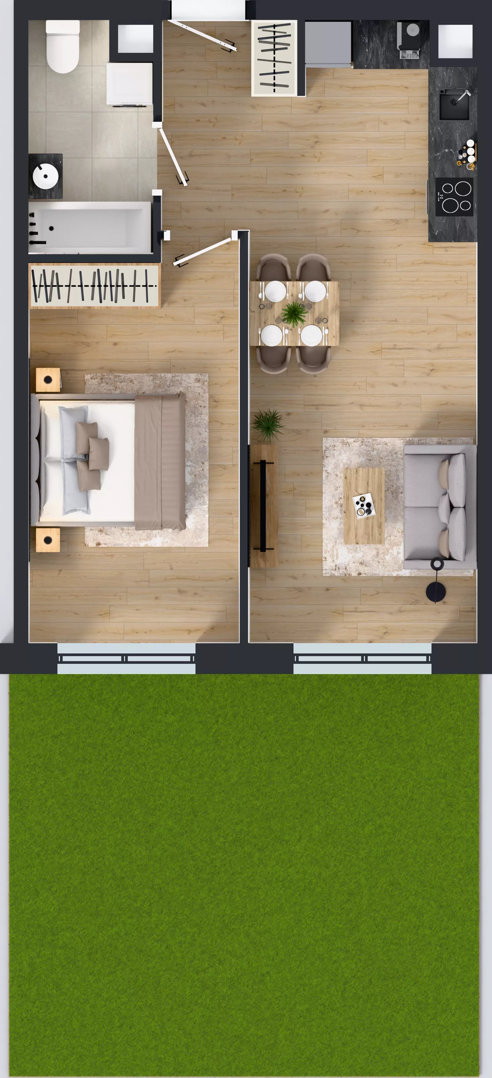2 pokoje, mieszkanie 45,77 m², parter, oferta nr III-B2.M3, Strefa Cegielnia 3, Kraków, Wzgórza Krzesławickie, Zesławice, ul. Gustawa Morcinka
