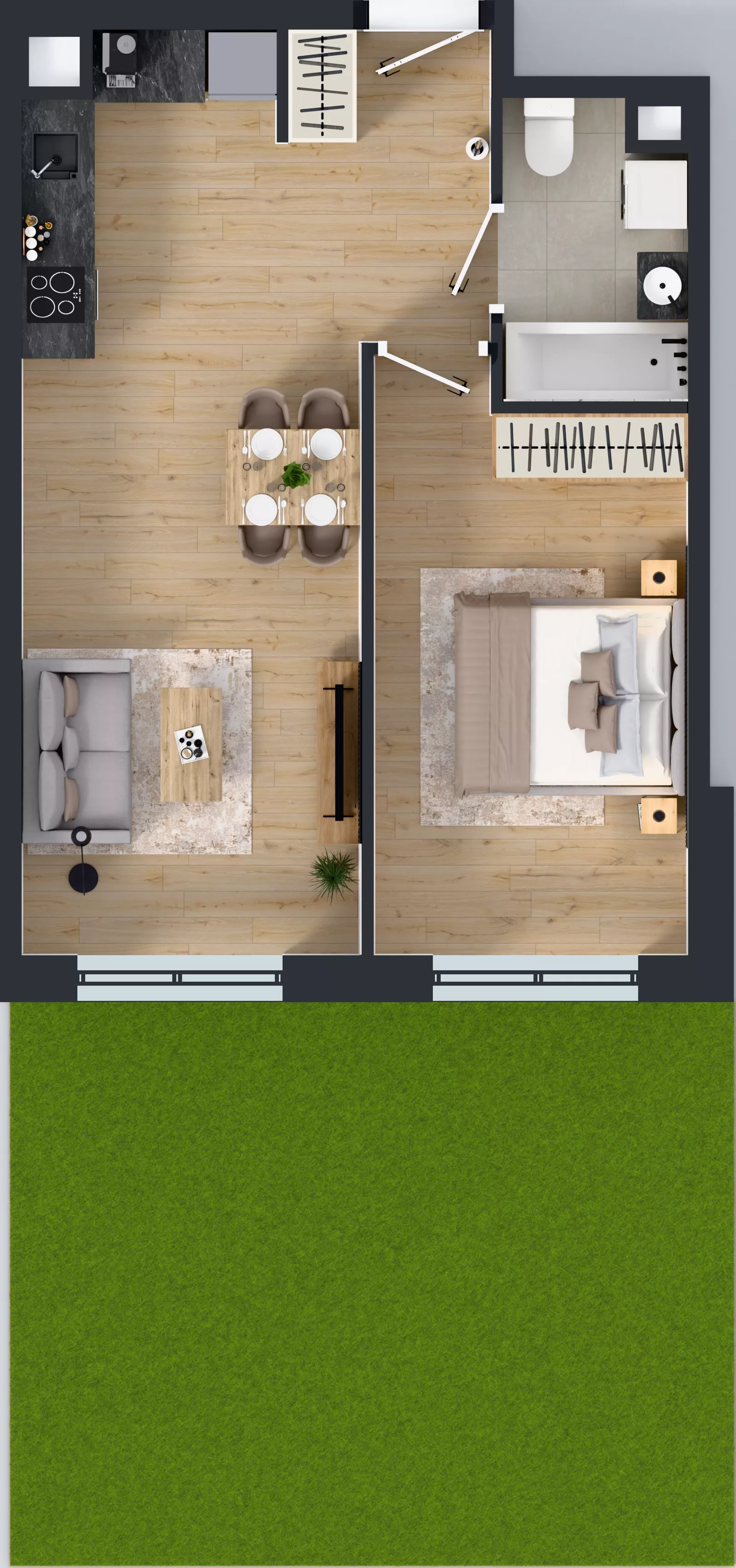 2 pokoje, mieszkanie 44,83 m², parter, oferta nr III-B3.M2, Strefa Cegielnia 3, Kraków, Wzgórza Krzesławickie, Zesławice, ul. Gustawa Morcinka