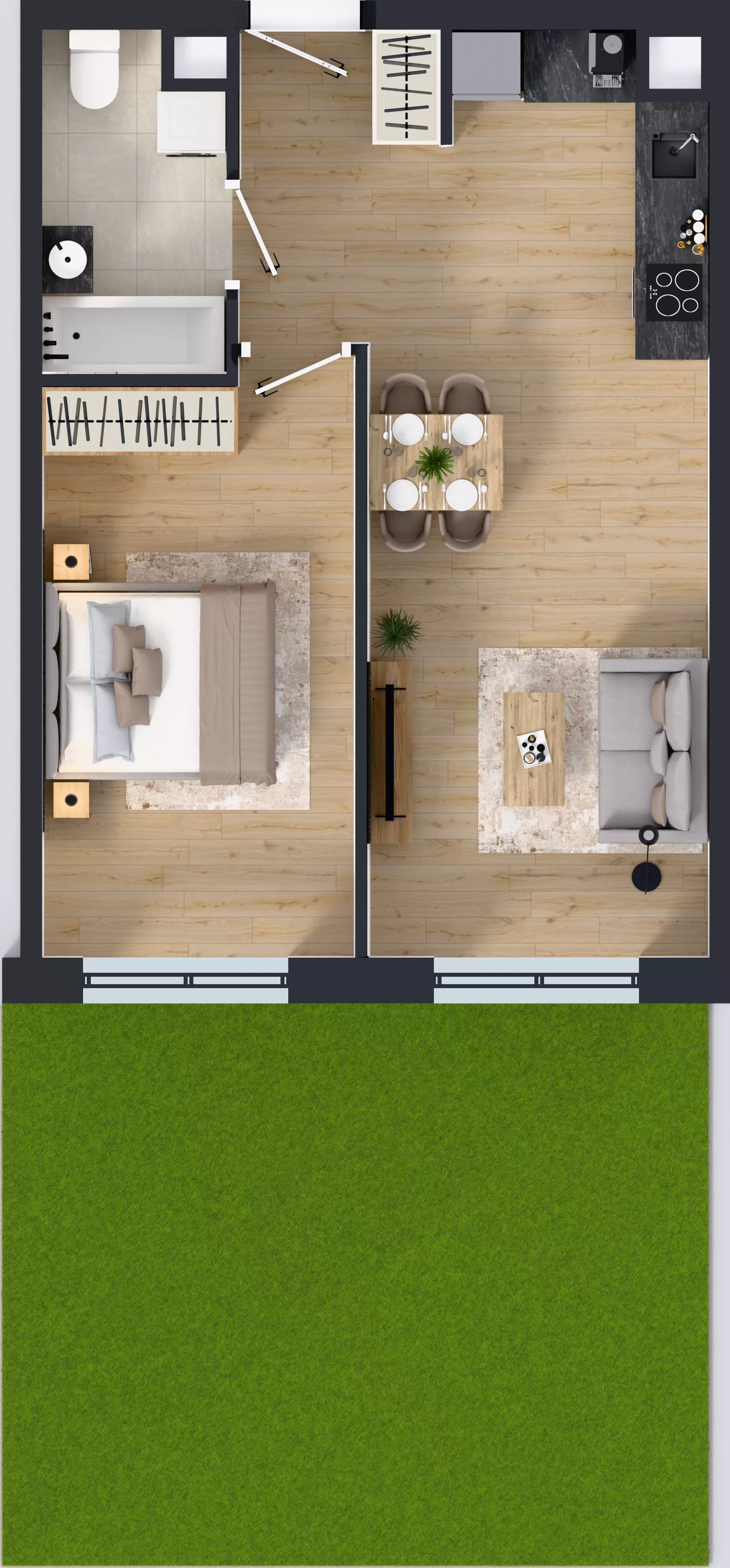 2 pokoje, mieszkanie 45,77 m², parter, oferta nr III-B3.M3, Strefa Cegielnia 3, Kraków, Wzgórza Krzesławickie, Zesławice, ul. Gustawa Morcinka
