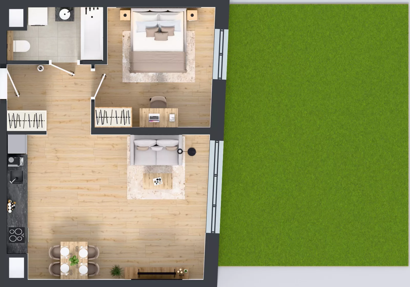 2 pokoje, mieszkanie 51,45 m², parter, oferta nr 1A.01, Skwer Harmonia 2, Kraków, Podgórze, Rybitwy, ul. Półłanki
