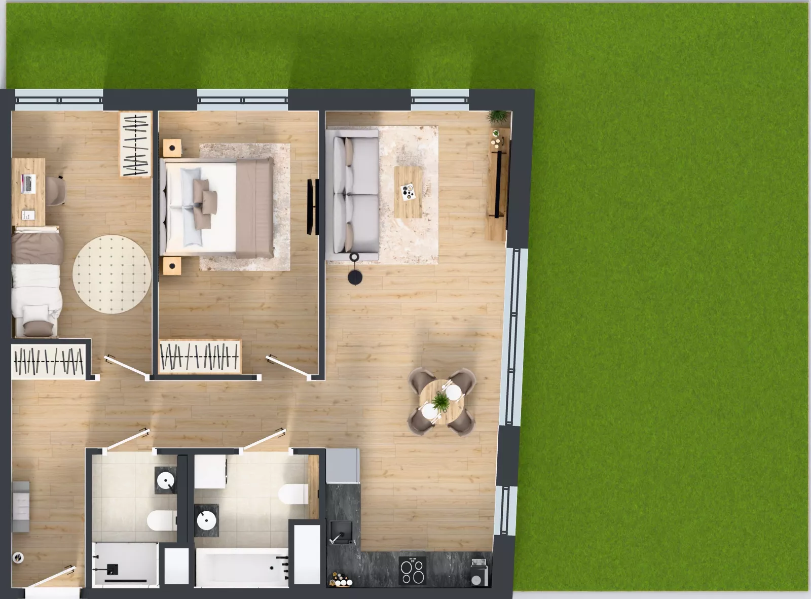 3 pokoje, mieszkanie 69,88 m², parter, oferta nr 1A.03, Skwer Harmonia 2, Kraków, Podgórze, Rybitwy, ul. Półłanki